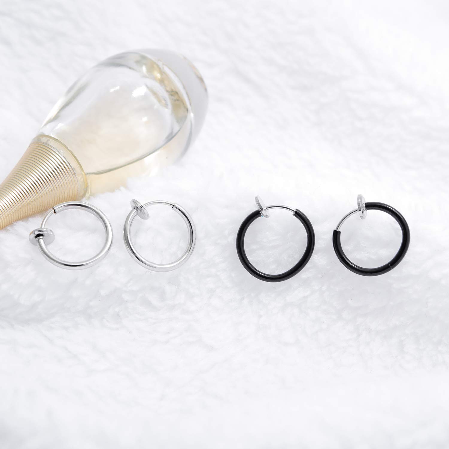 Unisex Stainless Steel Clip-On Hoop Earrings - Non-Pierced Fake Cartilage Earrings for Men & Women (Black/Silver) | Perfect for Everyday Wear, Parties & Gifting
