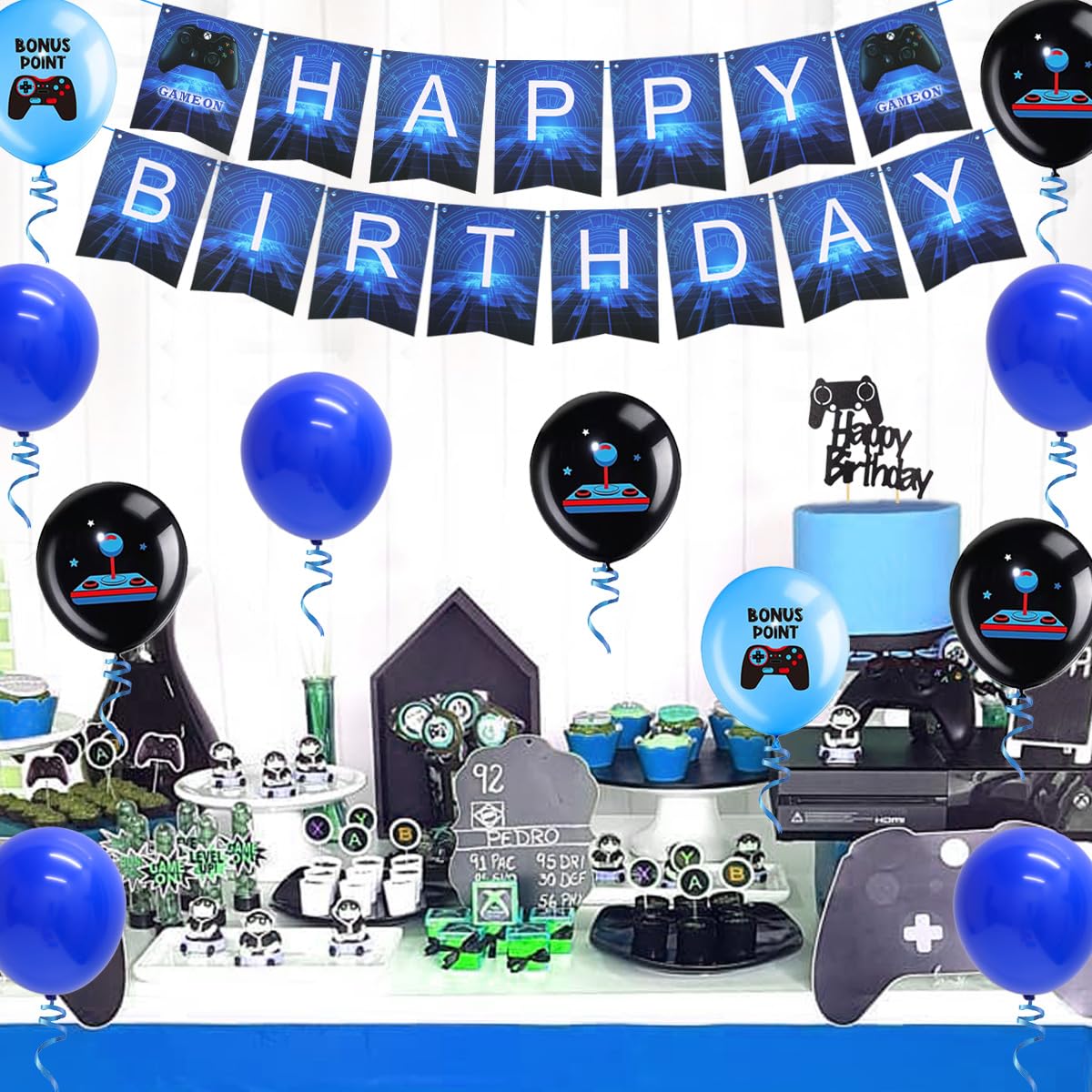 Kreatwow 12th Birthday Party Decorations - Video Game Themed Blue Party Supplies for 12 Year Olds with Controller Balloons, Cake Topper & Banner | Perfect for Boys & Girls Gaming Birthday Celebrations at Home or School