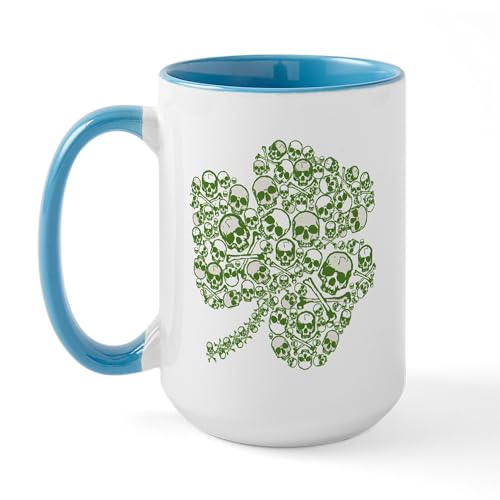 White/Blue Inside - Shamrock Skull St Patricks Day Large Mug