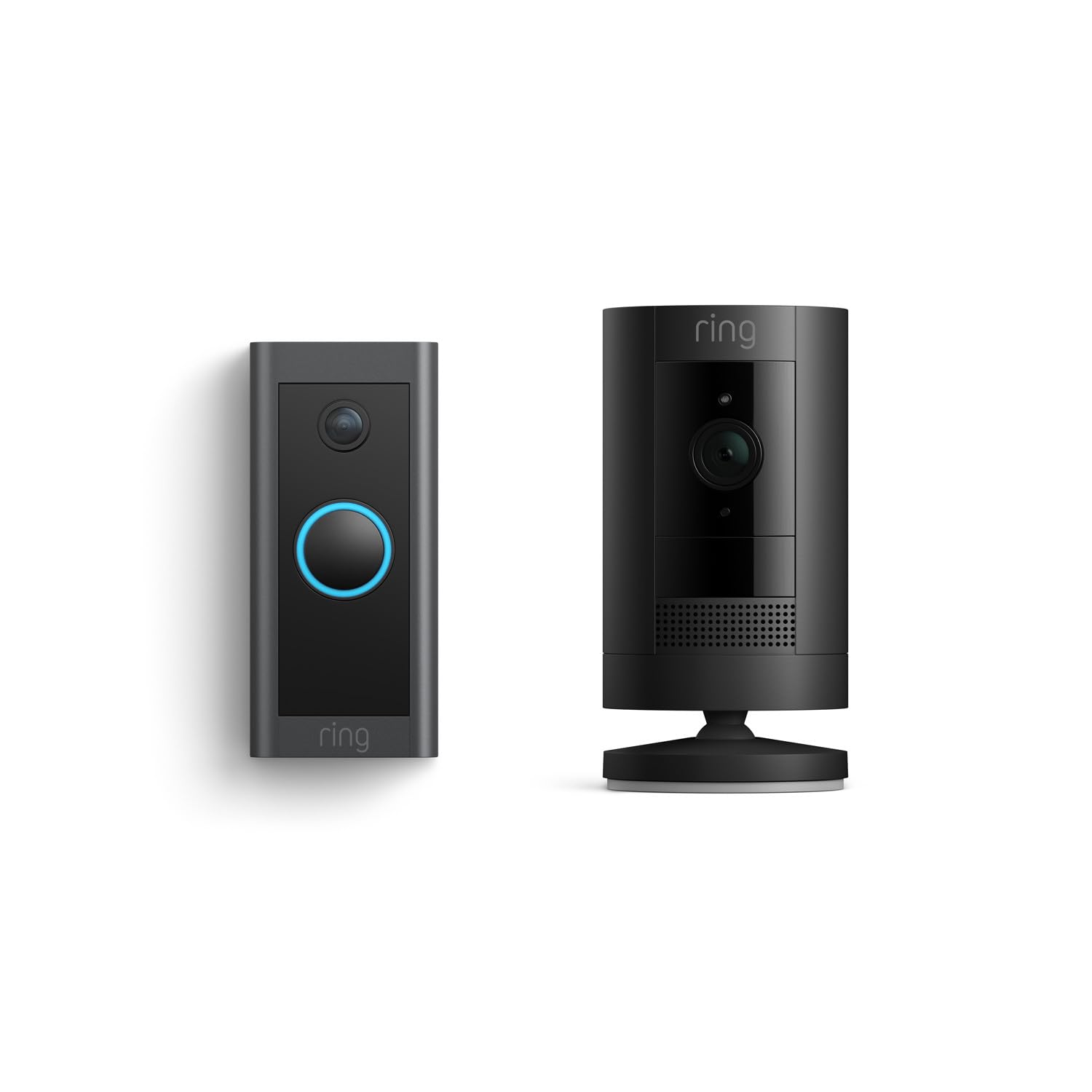 Ring Stick Up Cam Battery & Video Doorbell Wired - Black for Home Security