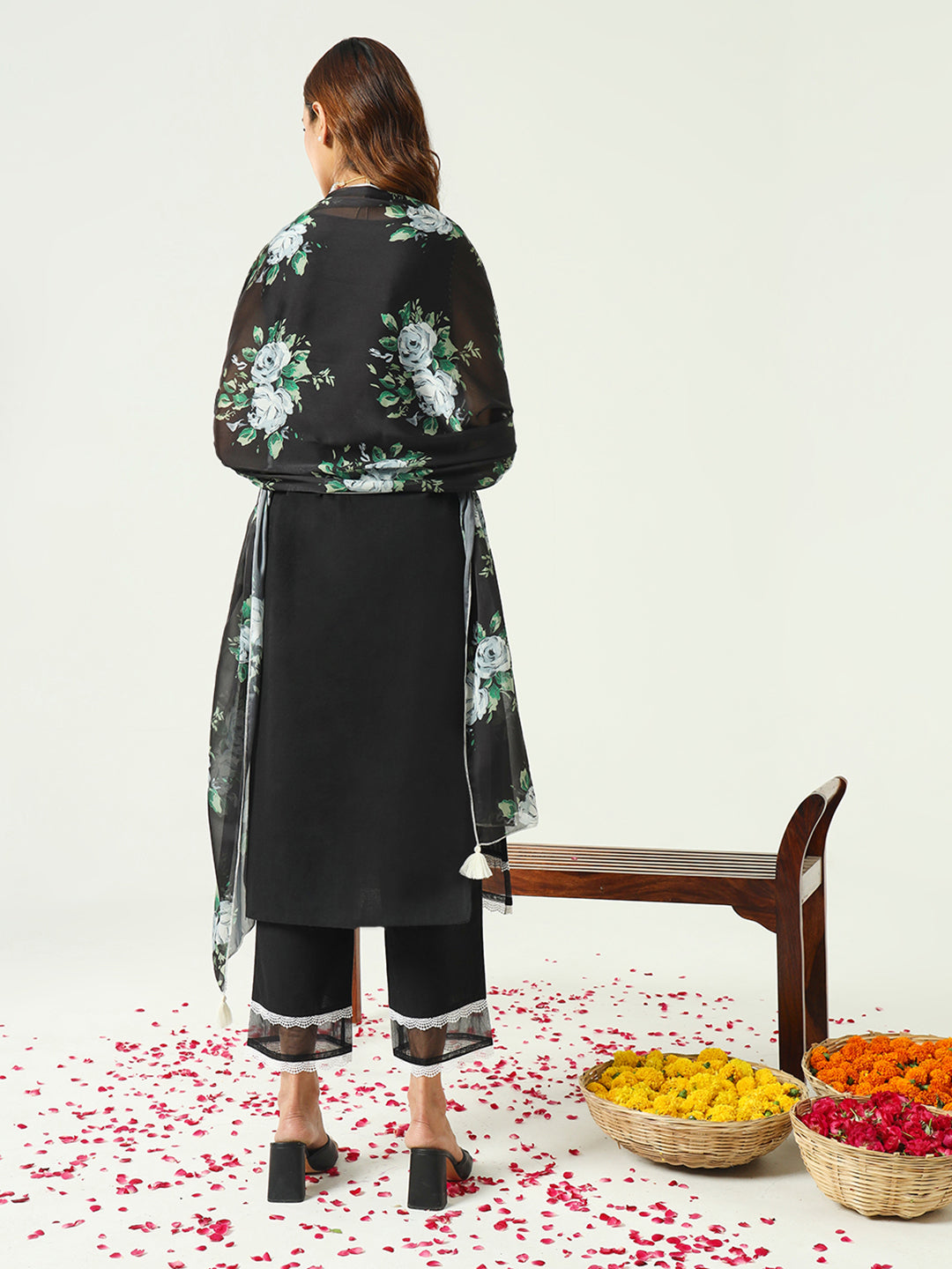 Stylish Black Cotton Pant Suit for Women - Designer Printed Formal Wear - Perfect for Office, Business Meetings & Special Occasions