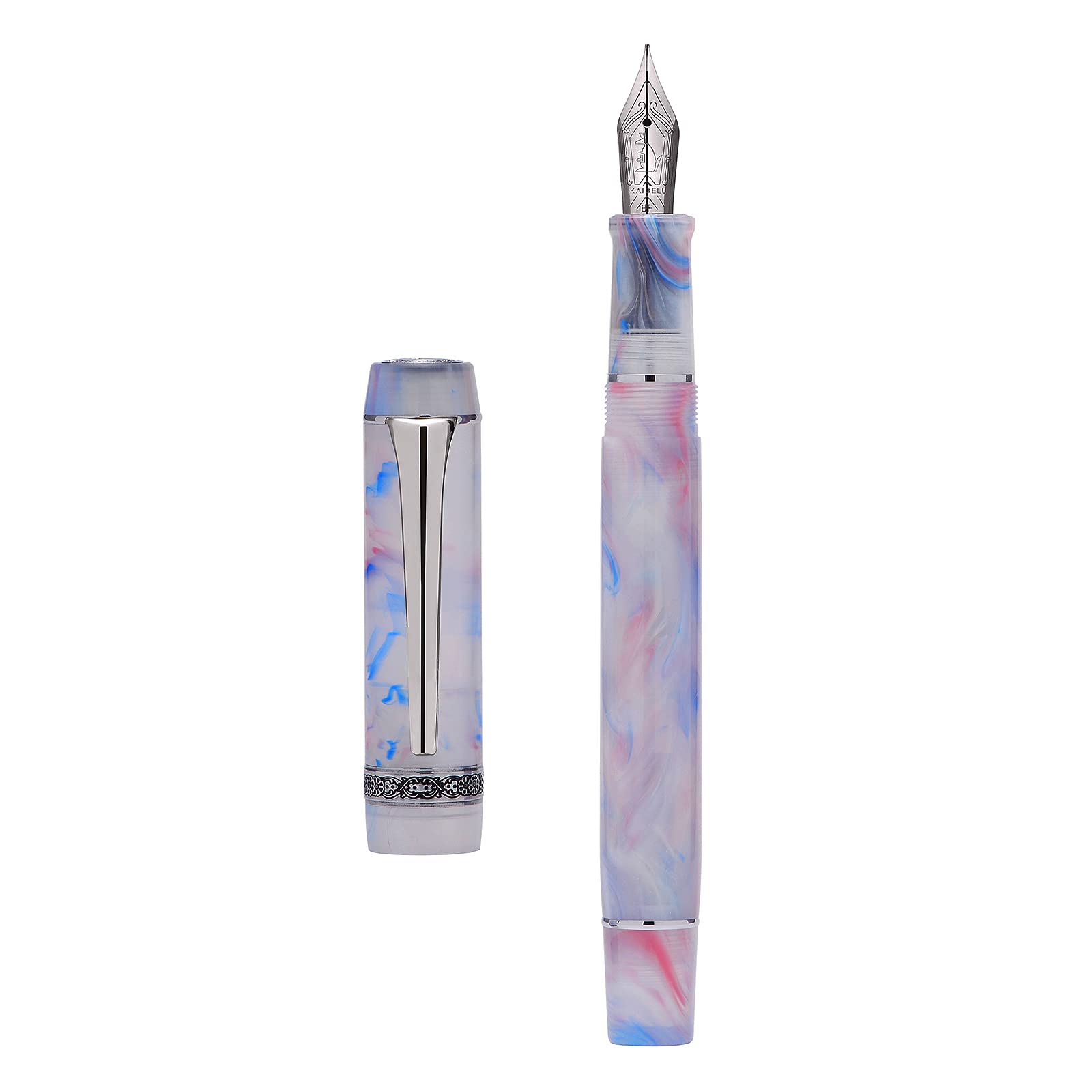 Erofa Kaigelu 316A Extra Fine Nib Fountain Pen with Ink Converter - Dream Blue Pink Marble Acrylic Writing Pen for Calligraphy, Journaling & Office Use