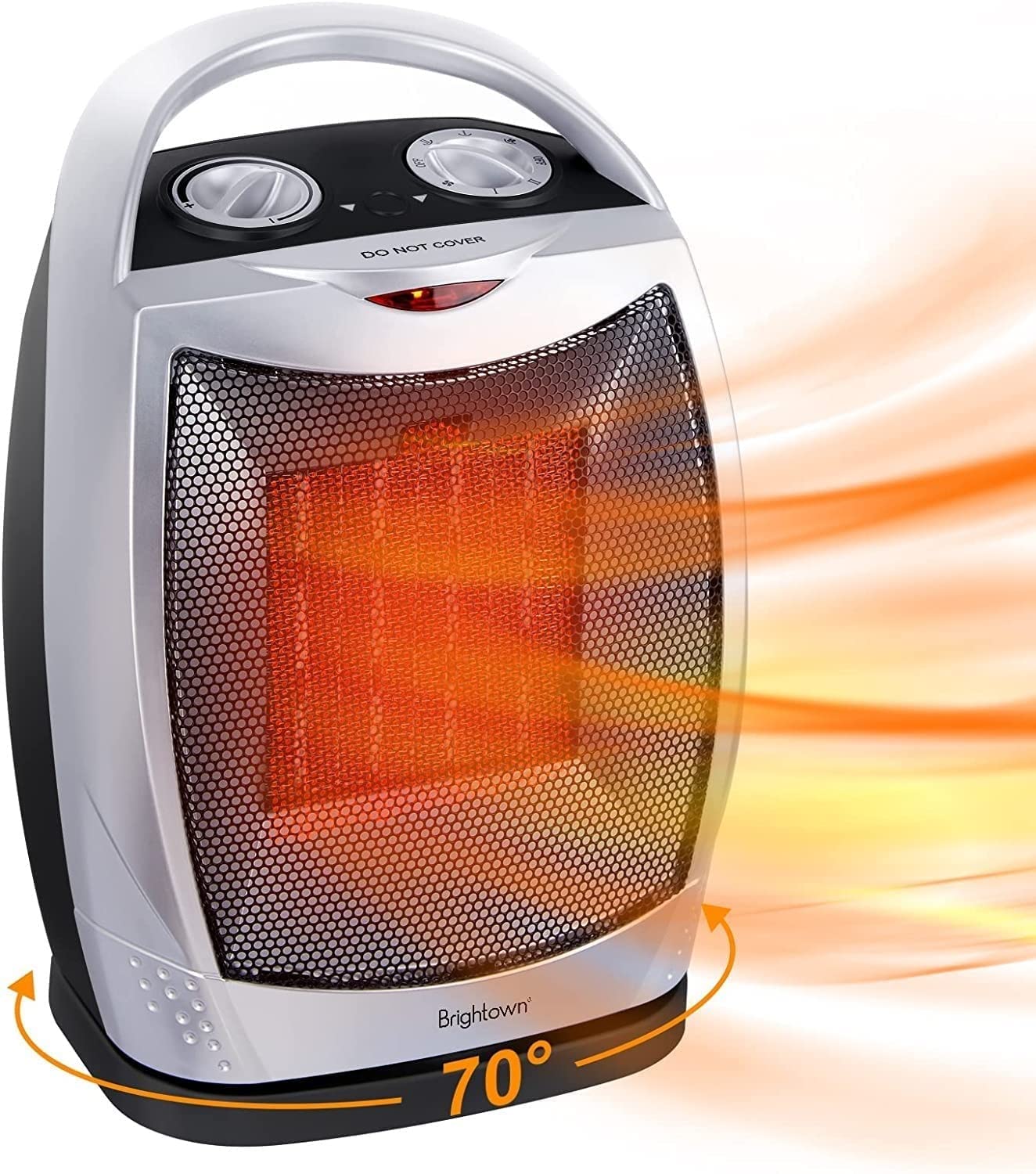 Brightown 1500W/750W Portable Ceramic Space Heater with Oscillation - Fast Heating Electric Heater for Bedroom, Office & Home | Tip-Over & Overheat Protection | Covers 200 Sq Ft | Perfect for Winter, Small Rooms & Workspaces (Silver)