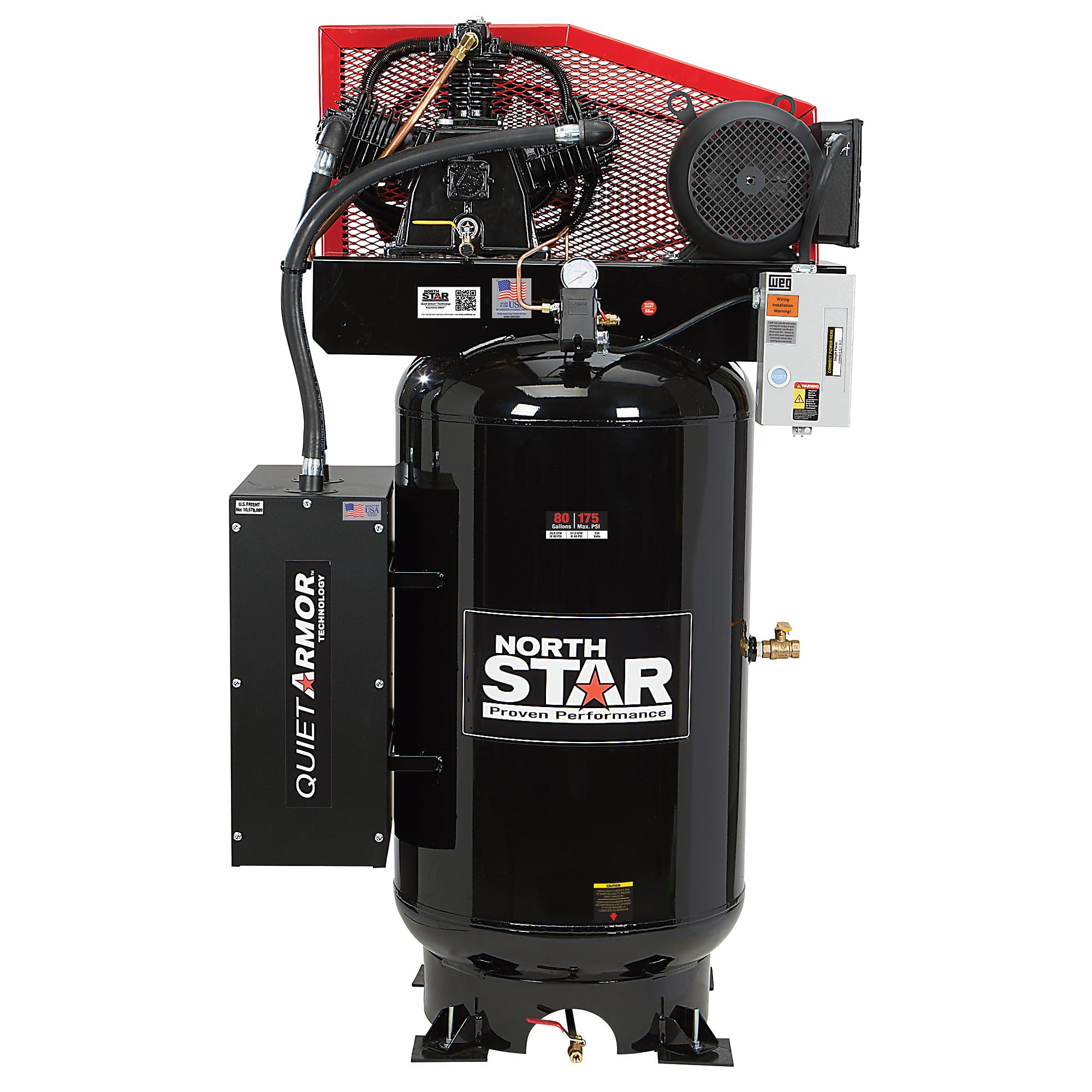NorthStar 7.5 HP 80-Gallon Air Compressor with Quiet Armor Technology | 26 CFM High Performance | Ideal for Workshops, Construction Sites & Auto Repair Shops