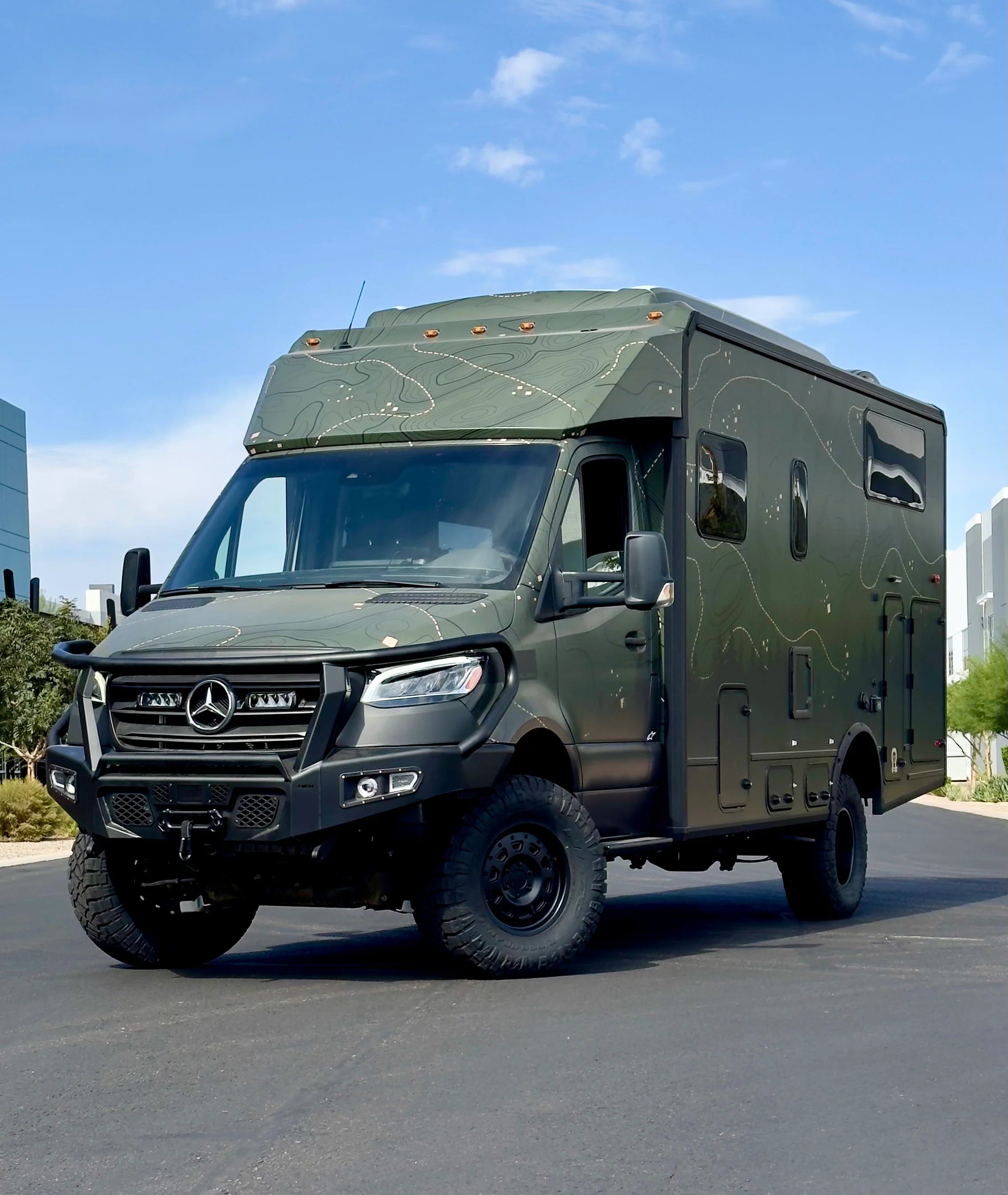 Owl Ridgeline MAX Front Bumper with Skid Plates for 2019-2023 Mercedes Sprinter Van 2500 3500 - Heavy Duty Off-Road Protection for Adventure Vans & Overlanding Vehicles