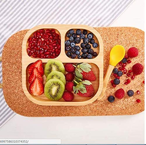 Non-Slip Bamboo Suction Plate for Toddlers - Cute Baby Dish with Strong Suction, BPA-Free Dinnerware for Kids (Blue) - Perfect for High Chairs, Travel & Mess-Free Meals