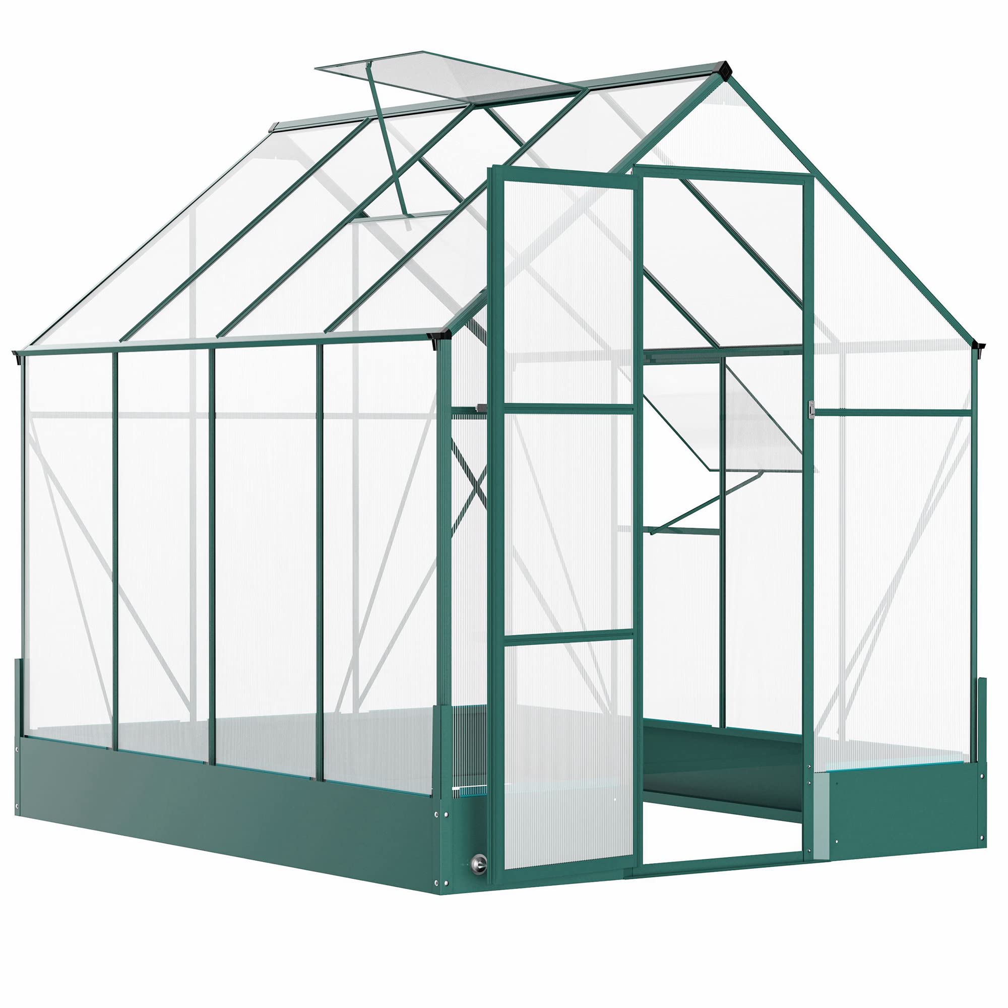 Outsunny 8' x 6' Polycarbonate Walk-in Greenhouse with Roof Vent & Rain Gutter - Durable Aluminum Frame for Outdoor Gardening - Perfect for Backyard, Patio & Plant Protection