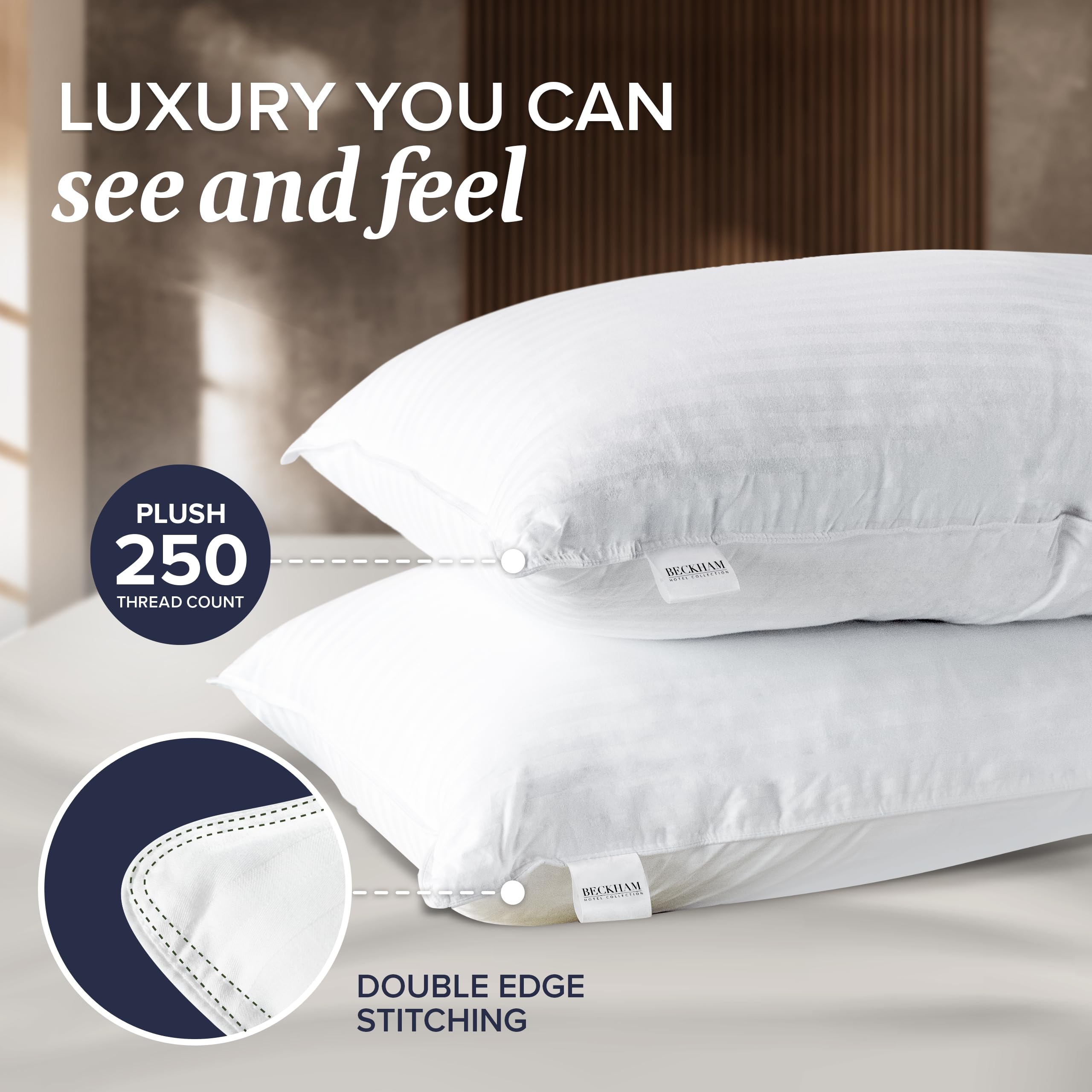 Beckham Hotel Collection Standard/Queen Size Cooling Gel Pillows Set of 2 - Hypoallergenic Down Alternative Pillows for Back, Stomach & Side Sleepers - Perfect for Hot Sleepers & Luxury Hotel-Style Bedroom Decor