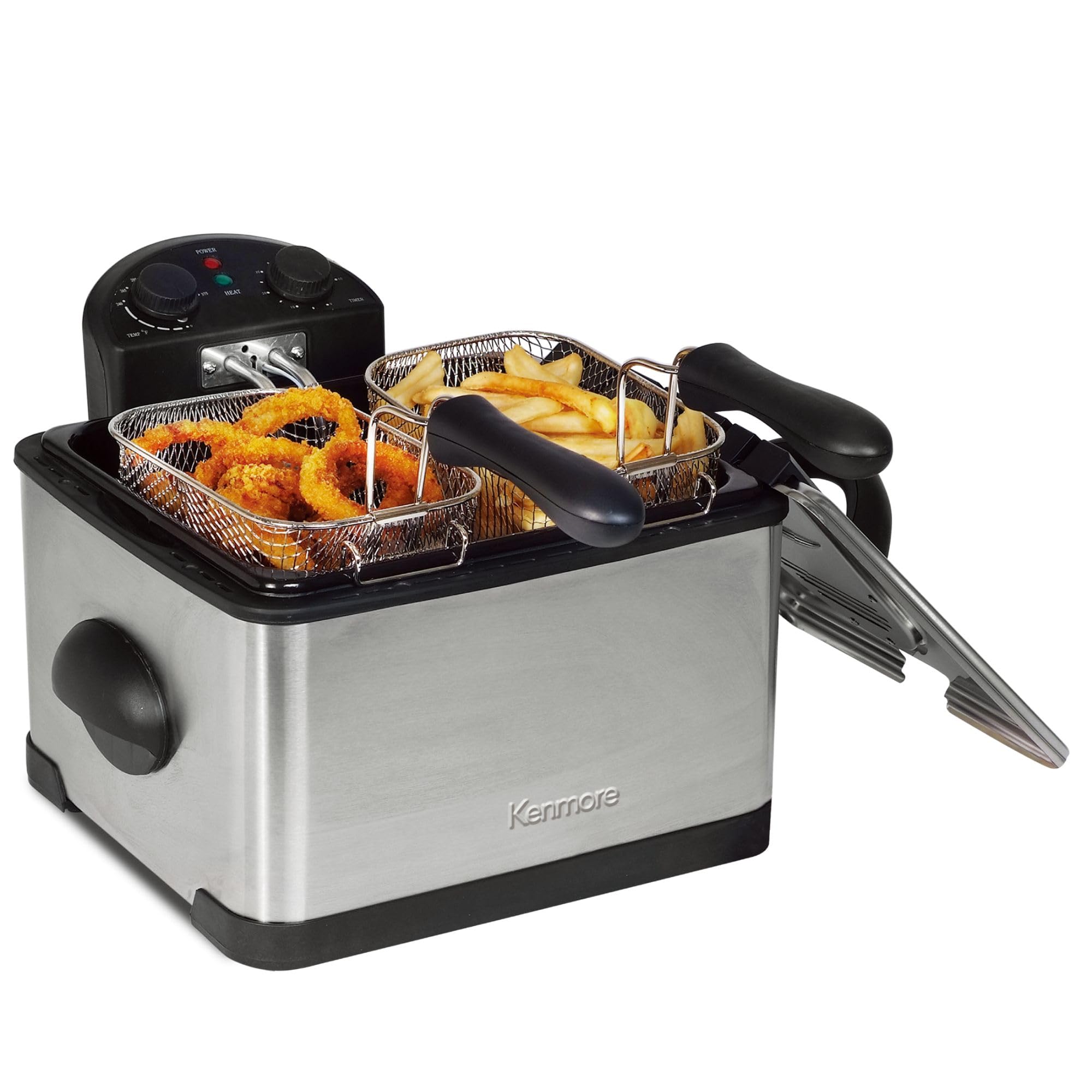 Kenmore Electric Deep Fryer with Grease & Odor Filtration - 4L Stainless Steel Deep Fryer with 3 Baskets, Easy Temperature Control for French Fries, Chicken Wings & More - Perfect for Home Kitchen, Parties & Restaurants
