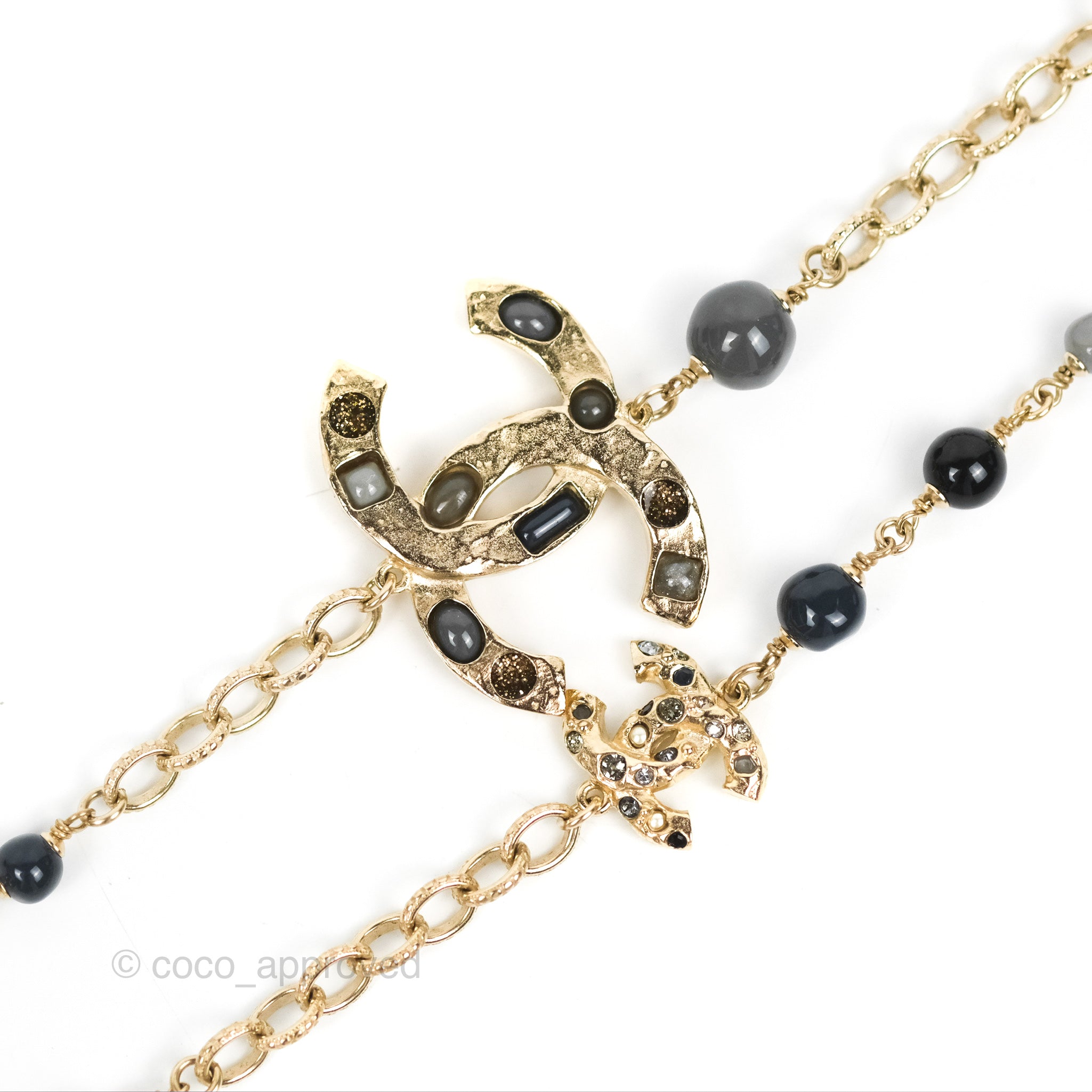 Chanel CC Pearl Gemstone Chain Long Necklace Gold Tone 16A - Elegant Statement Jewelry for Women, Perfect for Parties, Weddings & Special Occasions
