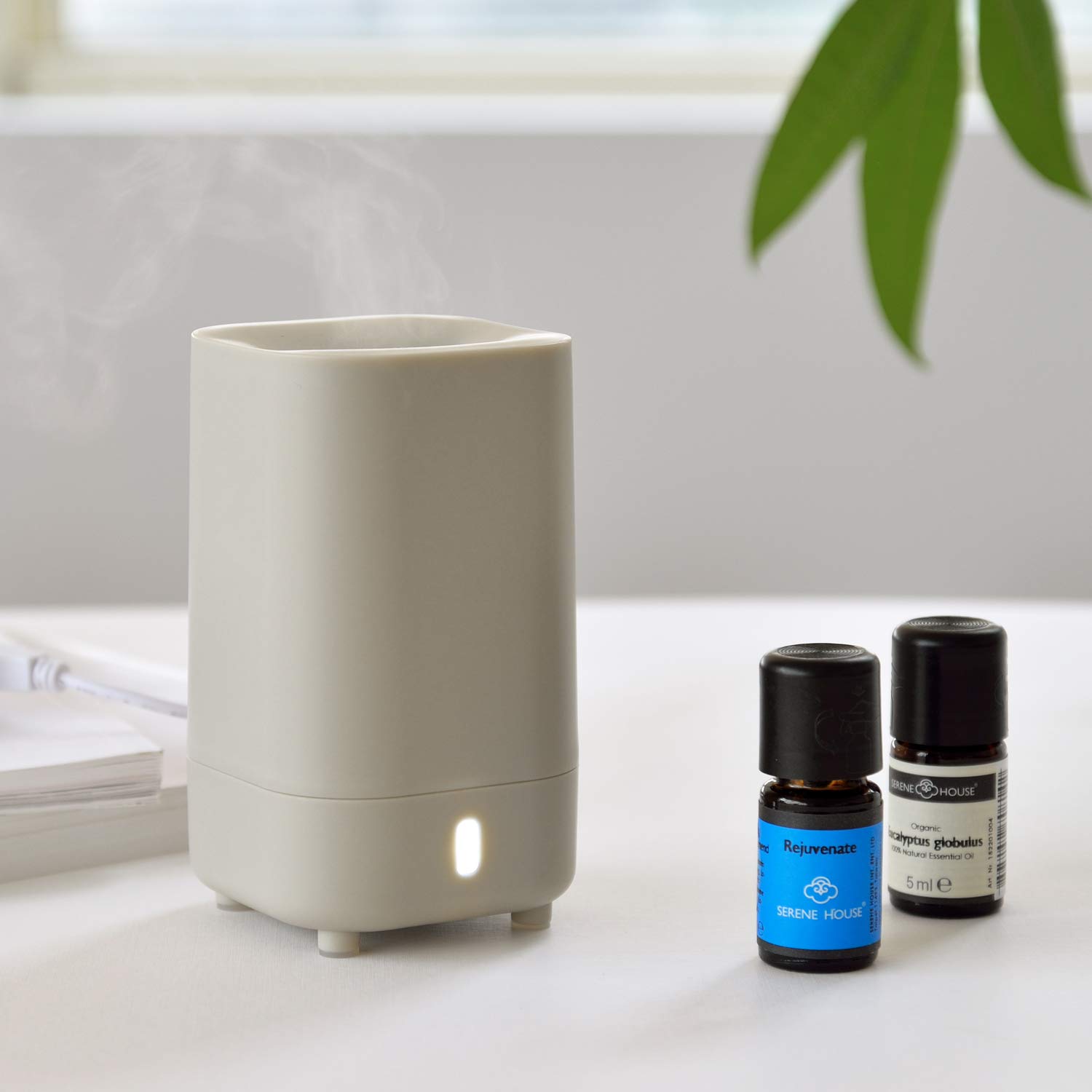 Serene House Ultrasonic Aromatherapy Essential Oil Diffuser - 60ml Cool Mist Humidifier with Auto Shut-Off, USB Powered Portable Travel Diffuser (Grey) - Perfect for Home, Office, Yoga & Spa Relaxation