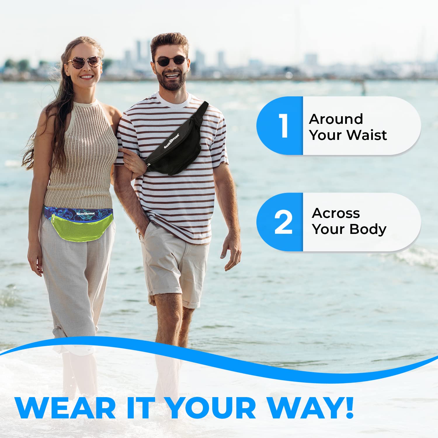 Sand Dipper Seashell Fanny Pack for Women & Men - Adjustable Waist & Crossbody Beach Bag with Front Mesh & Hidden Zipper Pockets - Perfect for Shell Collecting, Beachcombing & Outdoor Adventures - Neon Color
