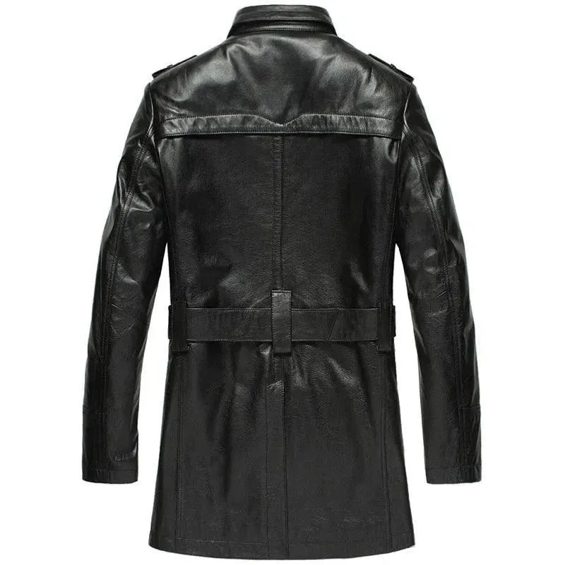 Premium Double Breasted Leather Trench Coat for Men - Waterproof & Stylish Outerwear for Business, Dating & Formal Occasions