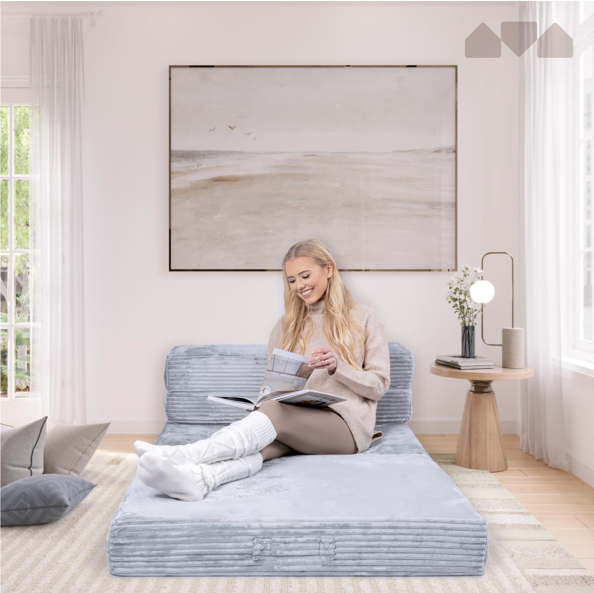 Milliard 2024 Tri-Folding Sofa Mattress - Twin Size Memory Foam Foldable Bed with Ultra Soft Washable Ribbed Fur Cover (Grey) - Perfect for Guest Beds, Dorm Rooms, Small Apartments & RV Camping