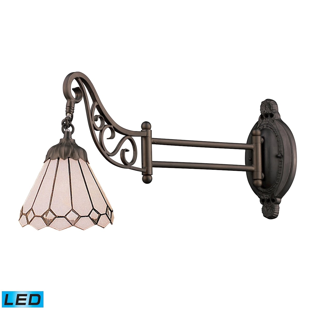 Mix-N-Match 1-Light Swing Arm Wall Lamp in Tiffany Bronze with Stained Glass Shade & Included LED Bulb - Perfect for Bedroom, Living Room, or Hallway Lighting