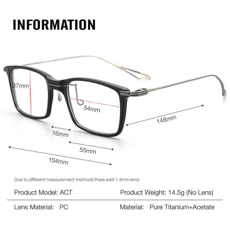 Aror Men's Full Rim Big Square Acetate Titanium Eyeglasses 15416 - Stylish & Durable Frames for Work, Reading & Everyday Wear
