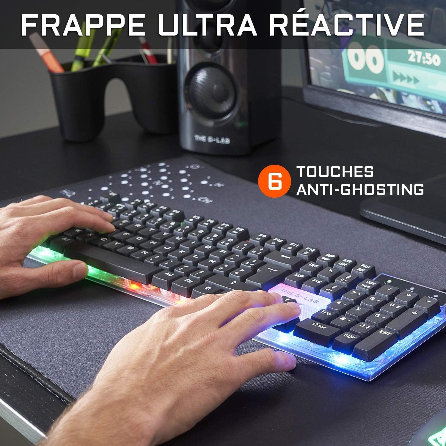 G-LAB Combo Yttrium Gaming Keyboard and Mouse Set - 105 Key AZERTY RGB Backlit Keyboard, 19 Key Anti-Ghosting, 2400 DPI Gaming Mouse, Mouse Pad - Compatible with PC, PS4, PS5 - Perfect for Esports, Streaming & Competitive Gaming