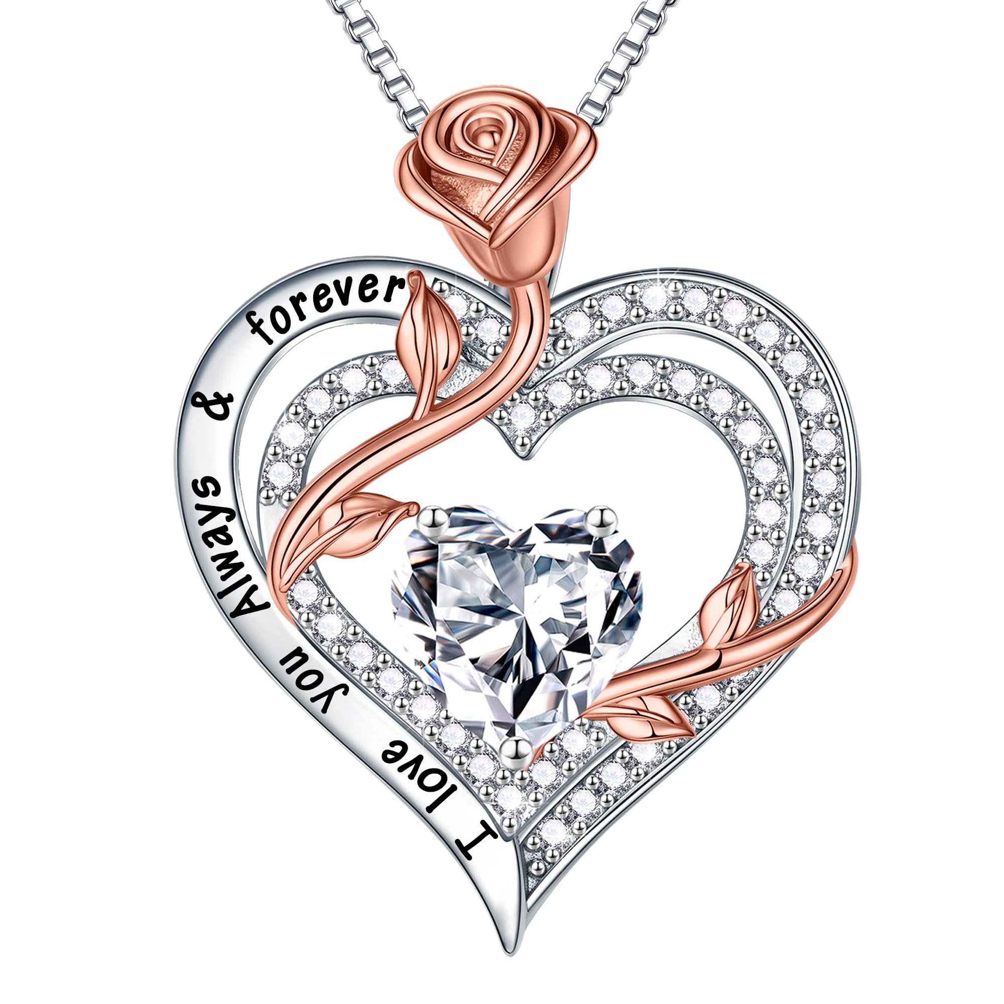 MOOSEA 1-3 ct D Color VVS1 Moissanite Rose Heart Necklace - Anniversary & Birthday Gift for Wife, Girlfriend, Women | Perfect for Valentine's Day, Wedding, Proposal & Romantic Occasions