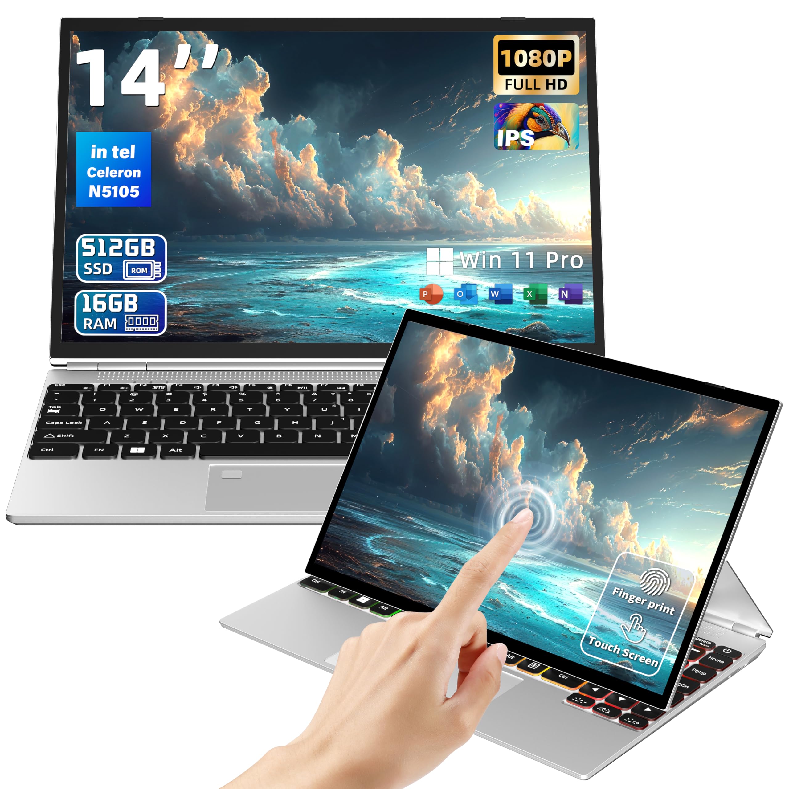4-in-1 Convertible Laptop with Windows 11 Pro & Office 2019 - 14