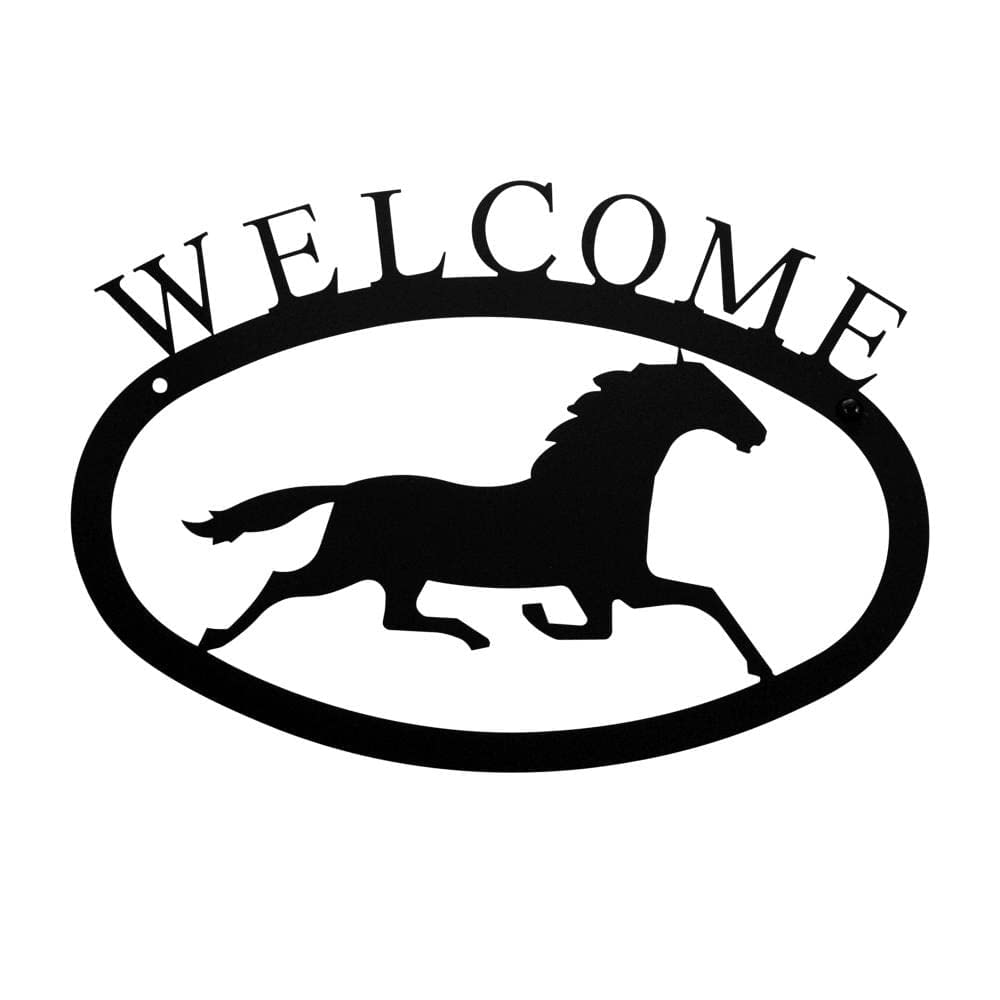 Wrought Iron Running Horse Welcome Sign - Rustic Home Decor for Front Door, Porch, or Garden - Small Size