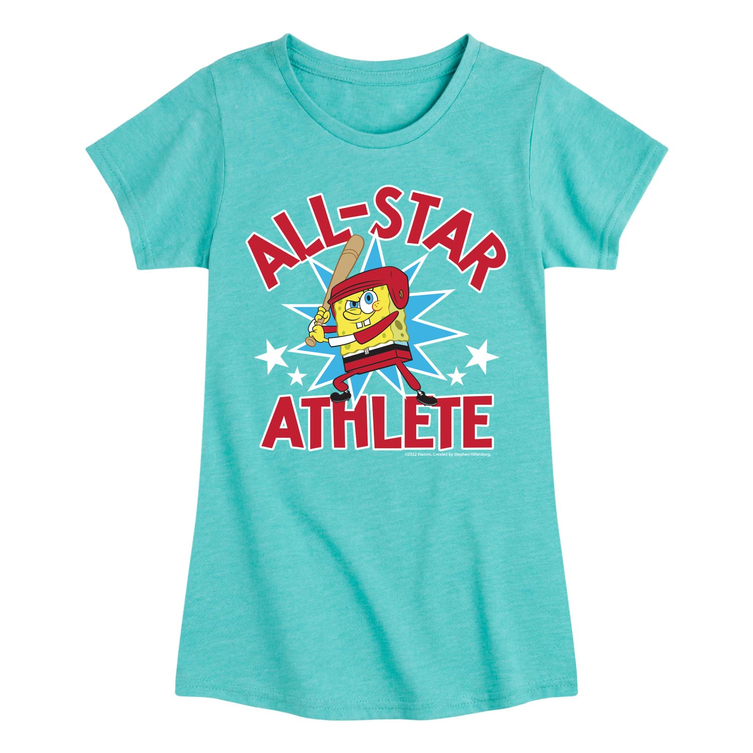 Spongebob Squarepants American All Star Graphic T-Shirt for Toddler & Youth Girls | Short Sleeve Cotton Tee | Fun Cartoon Character Shirt for Playdates, School & Everyday Wear