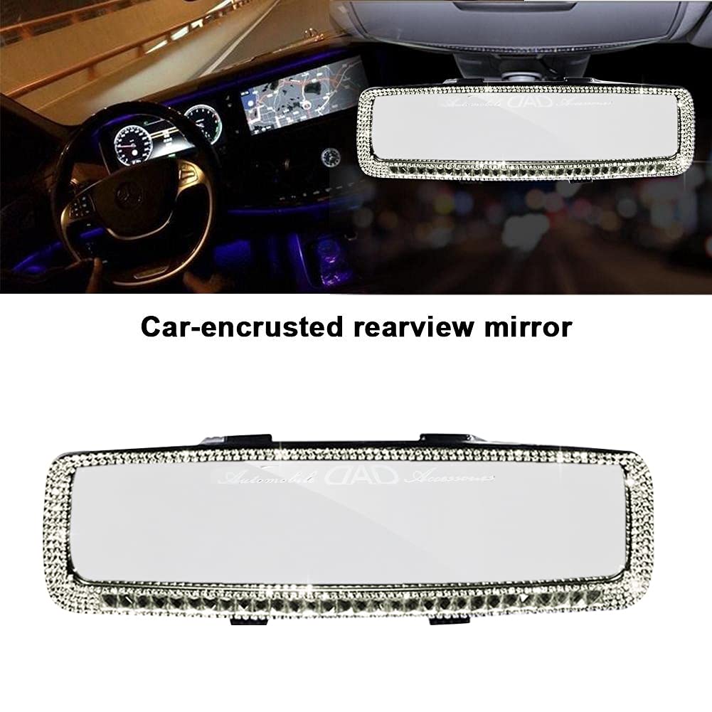 Bling Rhinestone Car Rear View Mirror Cover - Crystal Diamond Auto Interior Accessories for Women - Universal Fit for Car, Truck & SUV - Silver | Stylish Upgrade for Daily Commute & Road Trips