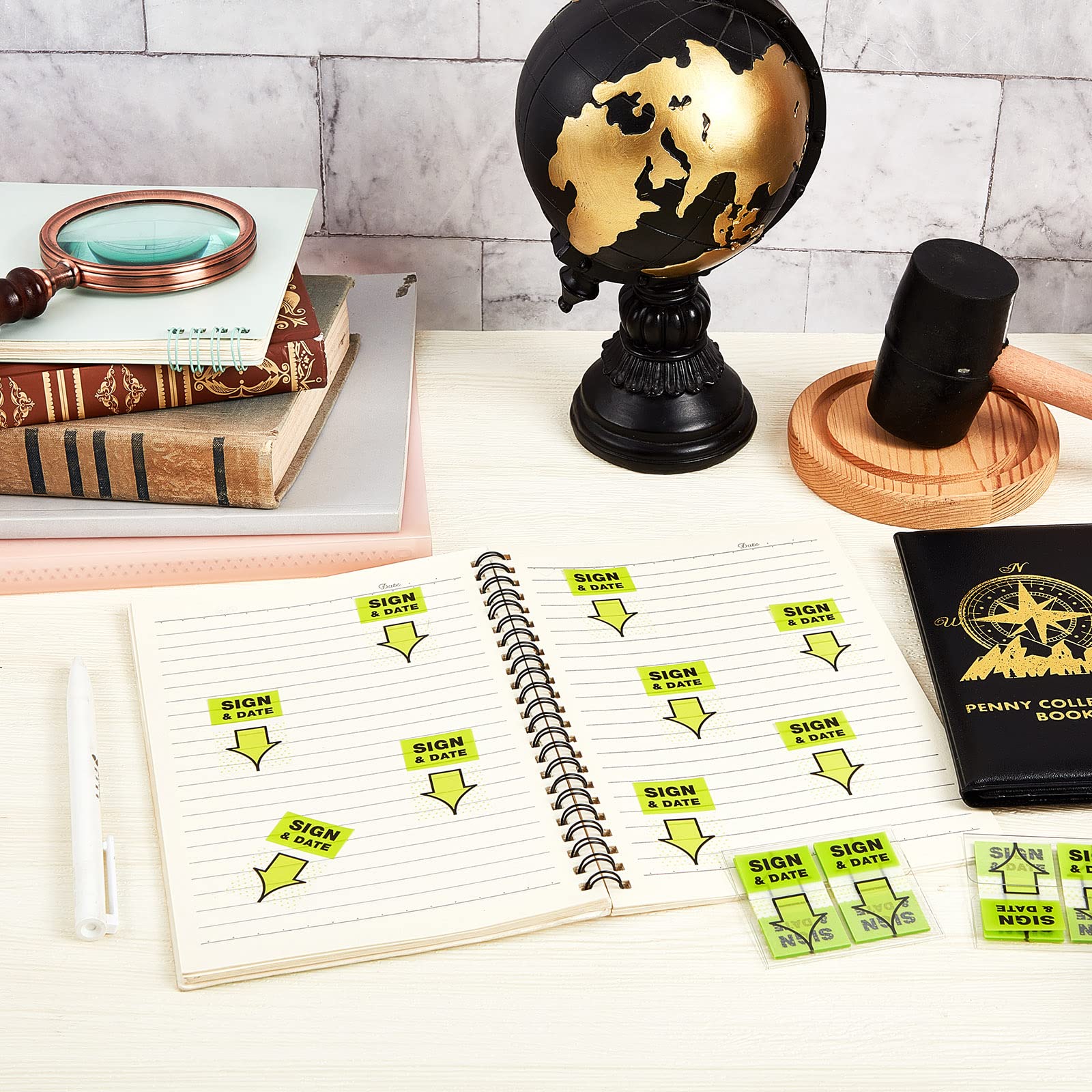 1250 Pcs Sign & Date Flags - 1 Inch Green Tabs for Office Notebooks & Books - Perfect for Annotating & Notary Use