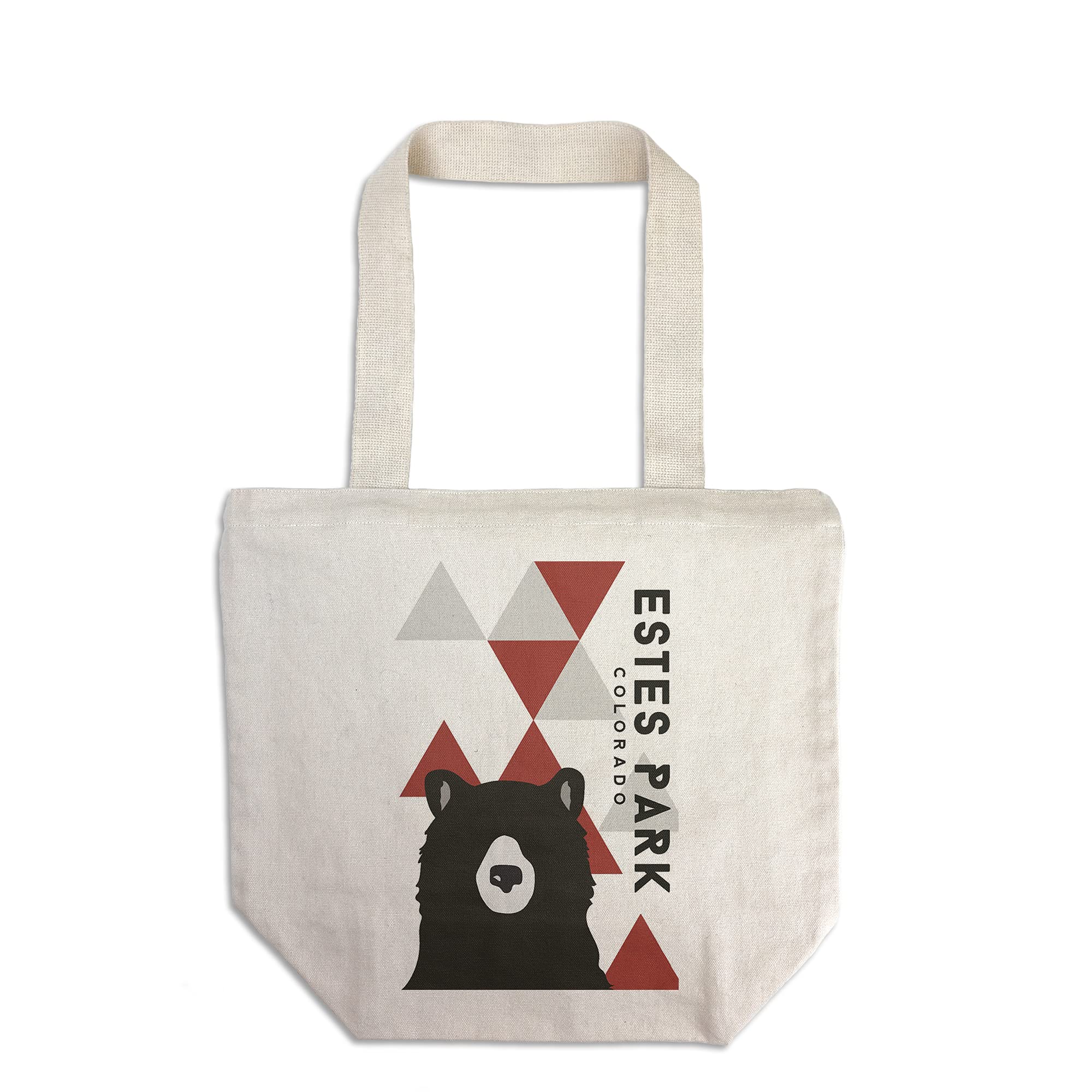 Estes Park Colorado Bear & Triangles Red Vertical Print 100% Cotton Canvas Reusable Tote Bag - Eco-Friendly Shopping Bag for Groceries, Beach & Daily Use