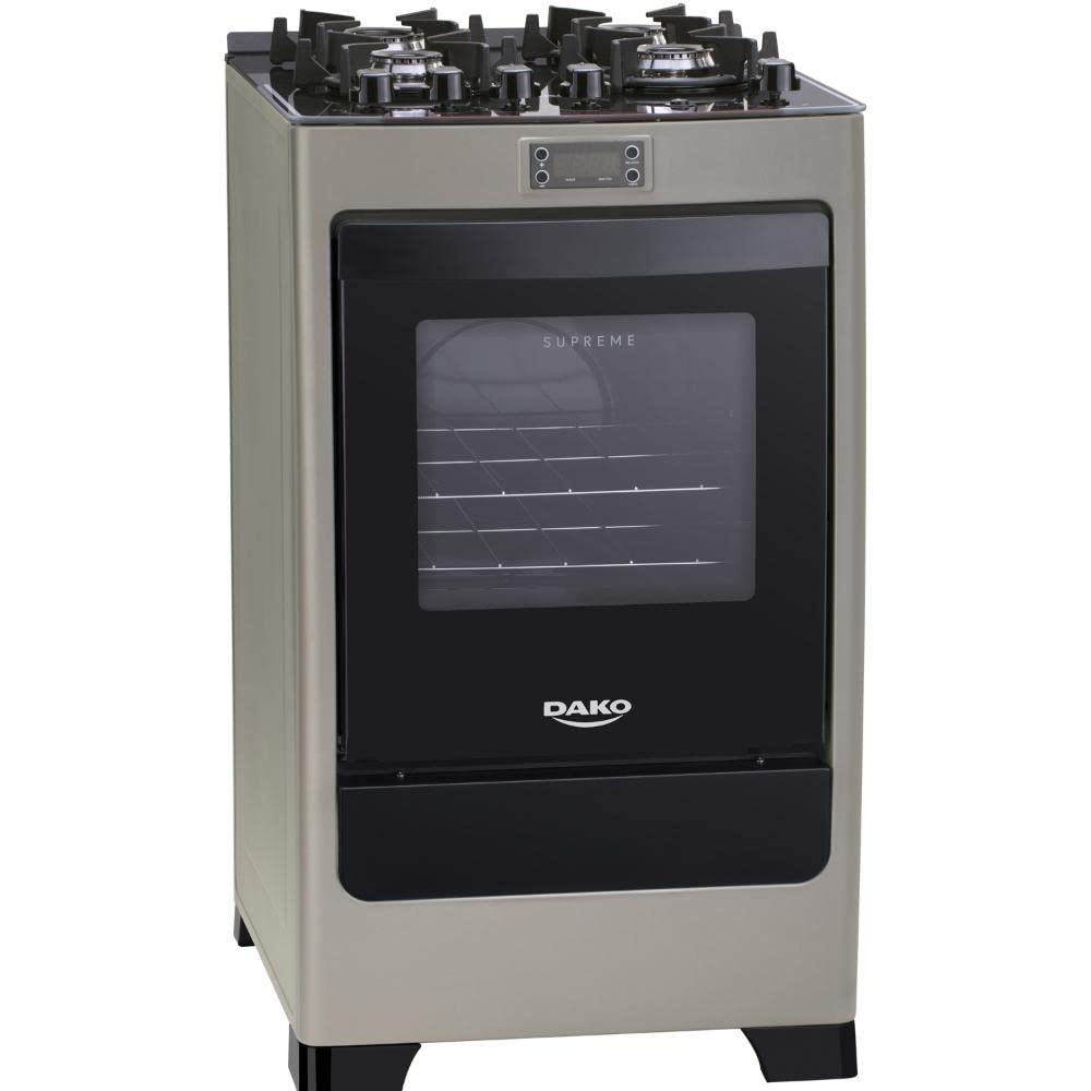 Dako Supreme 4-Burner Gas Stove with Timer, Glass Top & Titanium Finish - Bivolt for Home & Restaurant Cooking