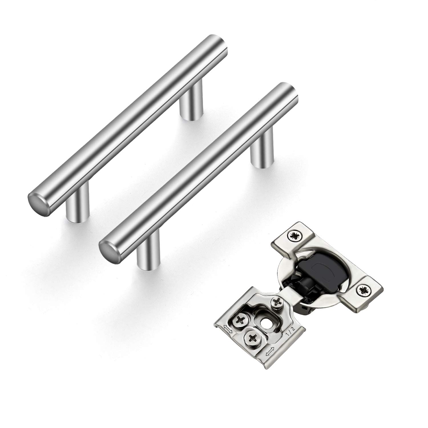 25 Pack 6 Inch Brushed Nickel Cabinet Pulls & 50 Pack 1/2 Inch Overlay Soft Close Hinges - Premium Kitchen Cabinet Hardware Set for Home Renovation and Furniture Upgrade