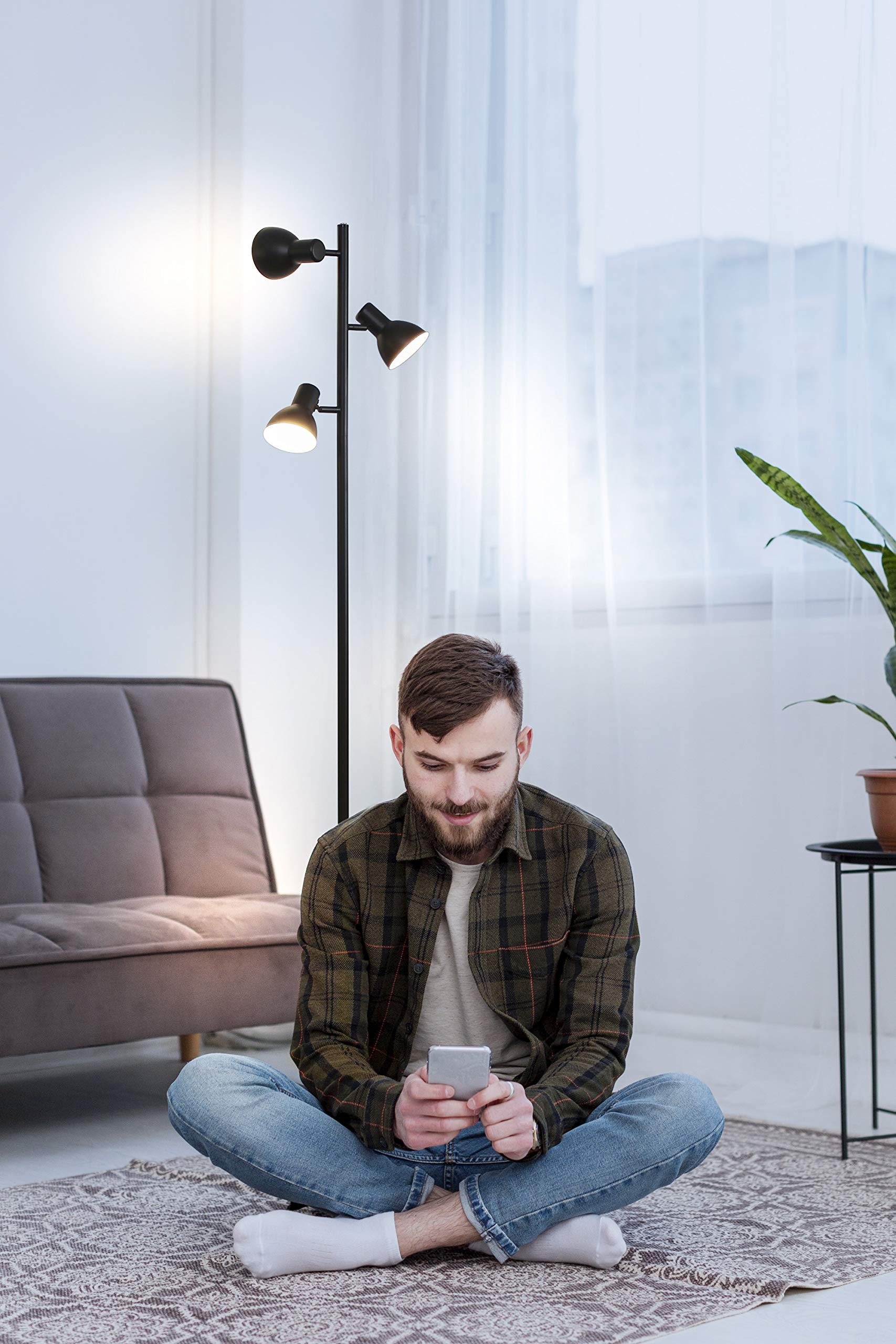 Brightech Ethan Dimmable LED Floor Lamp - Modern Standing Lamp for Bedroom Reading & Living Room Décor, Tall Tree Office Lamp in Black | Perfect for Cozy Nights & Workspace Lighting