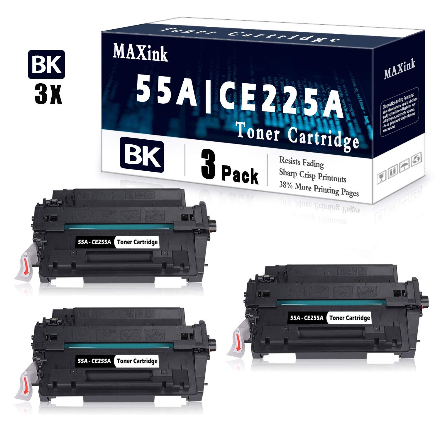 3-Pack Black 55A/CE255A Compatible Toner Cartridge Replacement for HP LaserJet P3015 Series (P3015/P3015n/P3015dn/P3015x) & HP LaserJet Pro MFP M521dn/M512dw/M525 Series (M525dn/M525f/M525c) - High-Yield Printing for Office & Home Use
