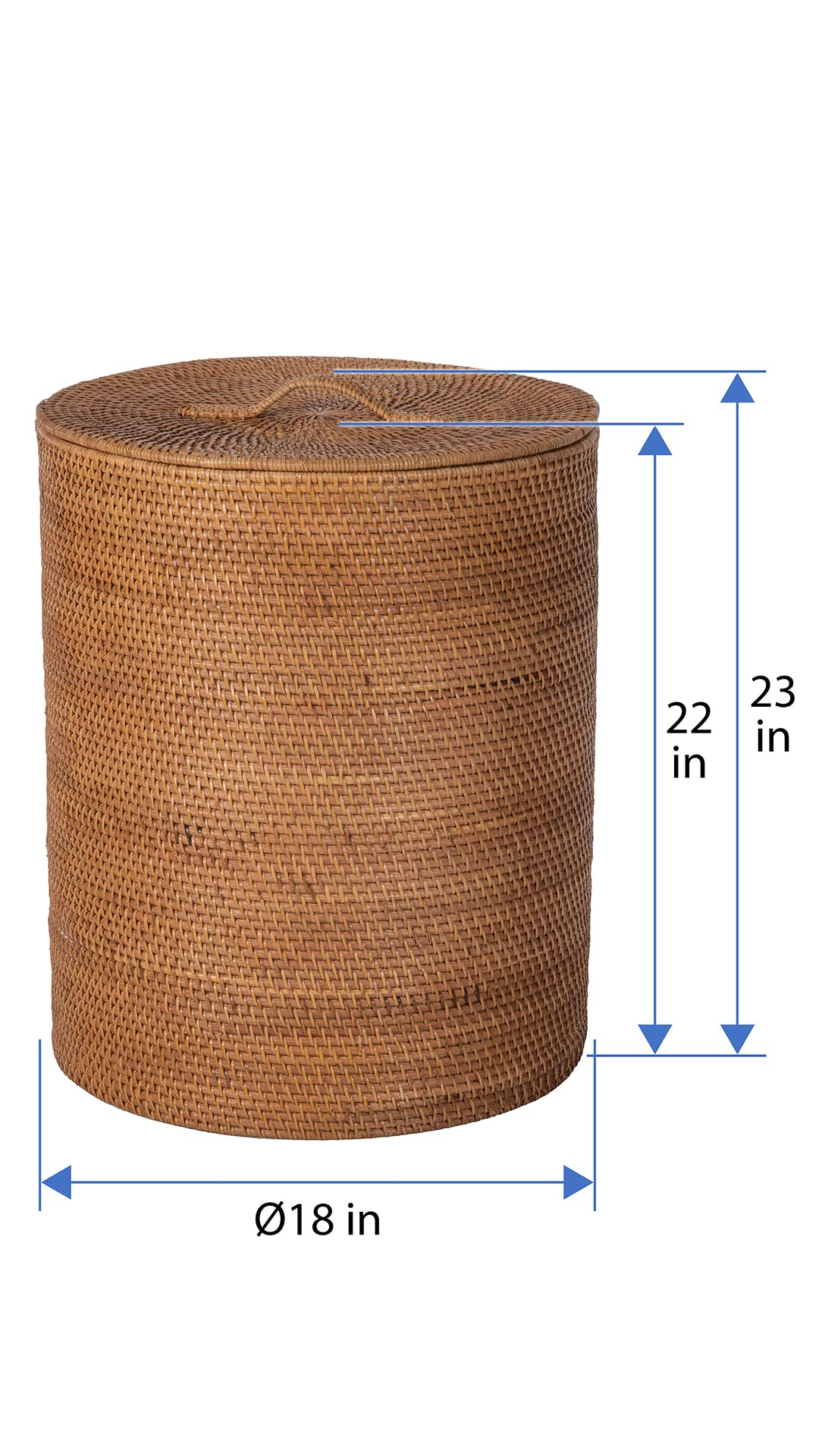 KOUBOO Loma Round Rattan Laundry Hamper with Lid - Stylish Wicker Storage Basket for Bedroom, Bathroom & Nursery - Perfect for Organizing Clothes, Blankets and Toys - Natural Brown Home Decor