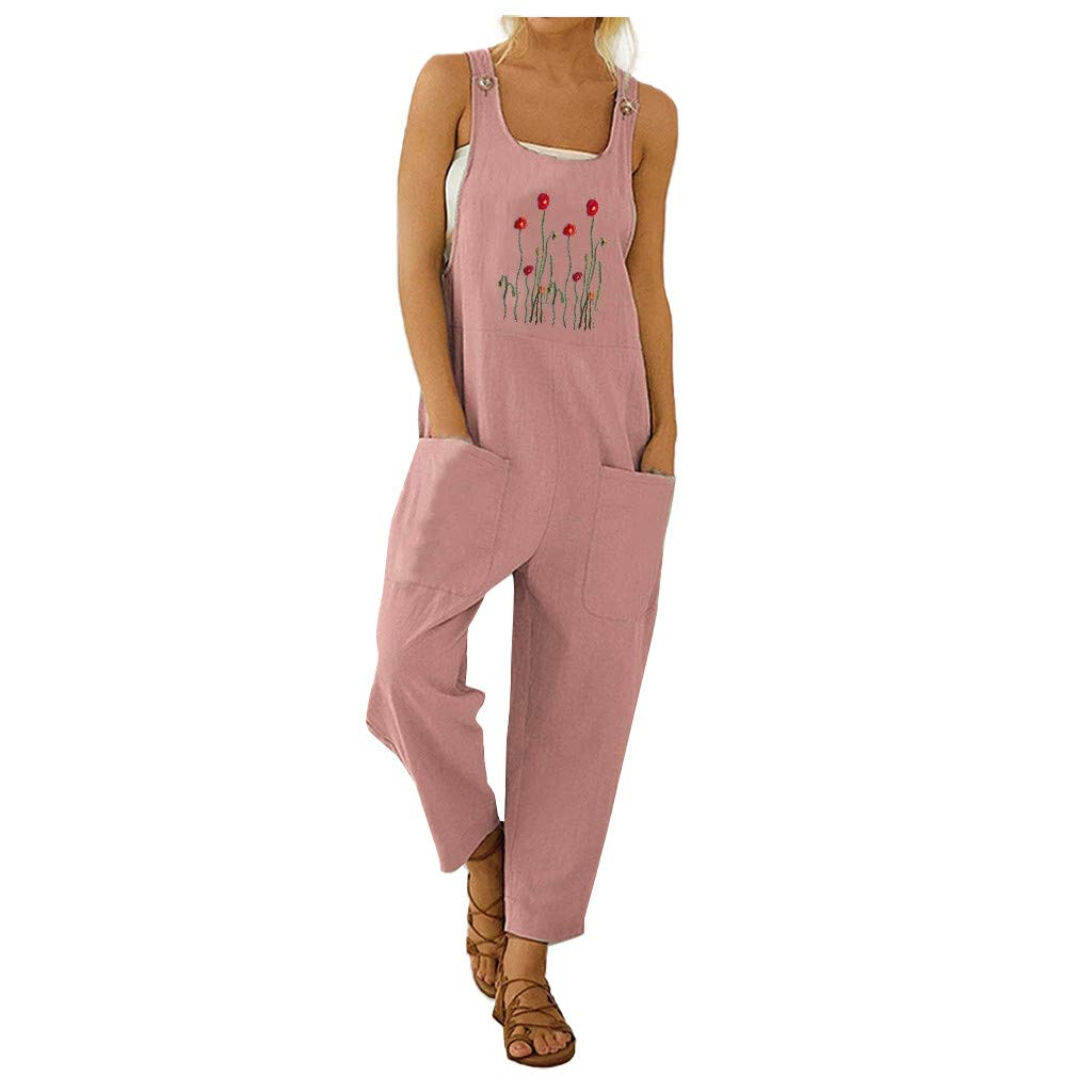 Eaktool Women's Casual Boho Print Long Sleeve Jumpsuit with Pockets & Adjustable Straps - Stylish Romper for Outdoor, Travel & Everyday Wear