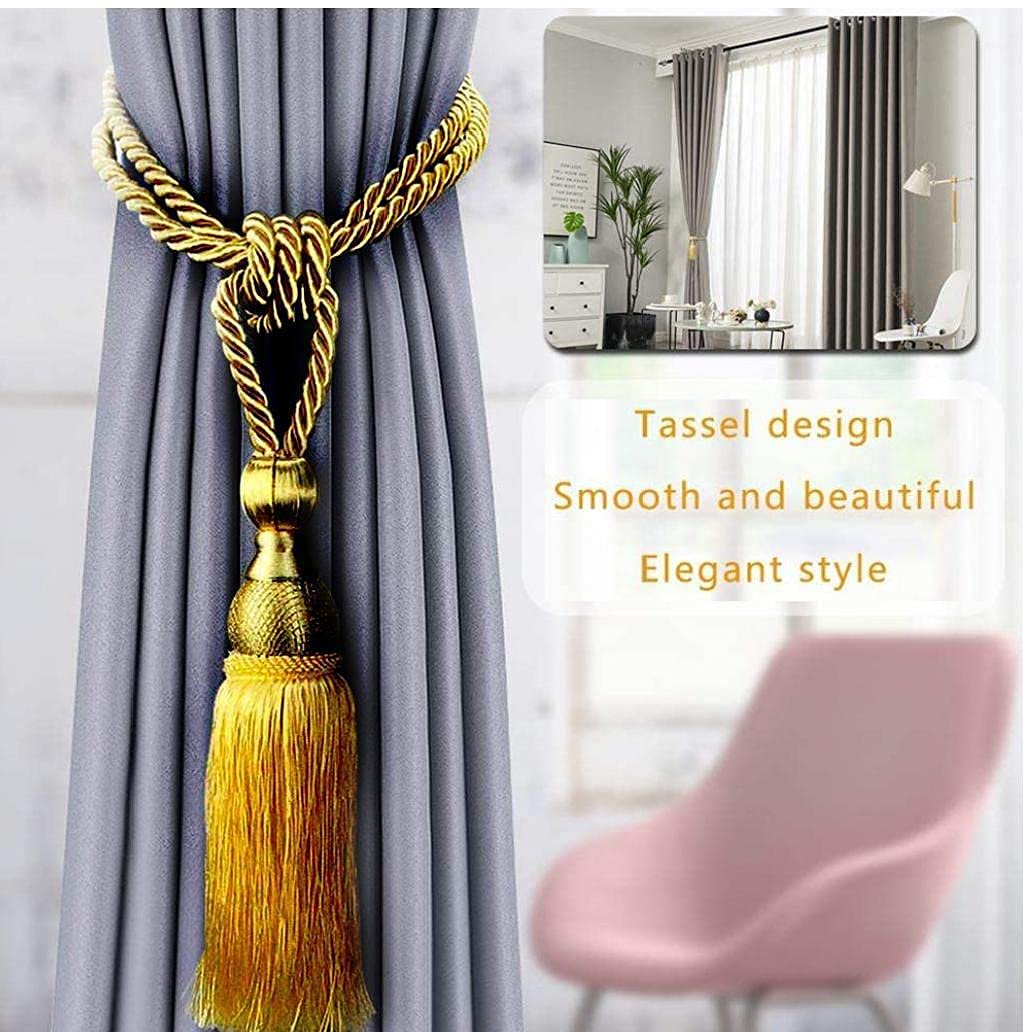 Elegant Gold Tassel Curtain Tiebacks - Rayon Holdback Ropes (1 Pair) for Window Drapes & Home Decor - Perfect for Living Room, Bedroom & Sheer Curtains