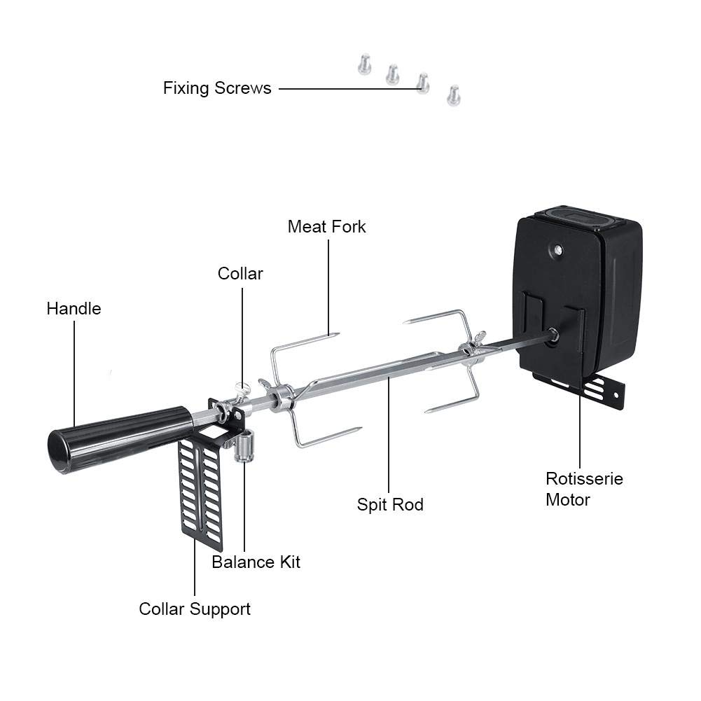 Weiyirot Universal Electric Grill Rotisserie Kit - Stainless Steel BBQ Rotisserie Set with Motor for Chicken, Pig, Goat - Perfect for Backyard BBQs, Camping & Outdoor Cooking