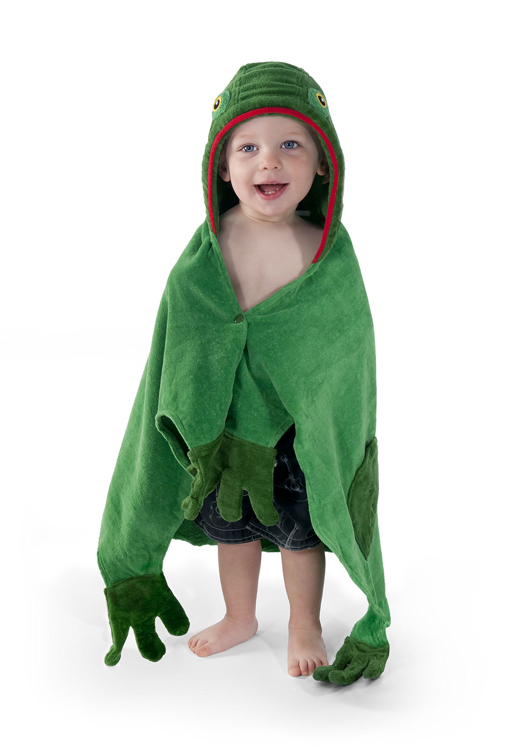 Soft Green Hooded Frog Towel for Kids - Small 100% Cotton Bath & Beach Towel - Machine Washable - Perfect for Swimming Pool, Baby Shower & Toddler Bath Time