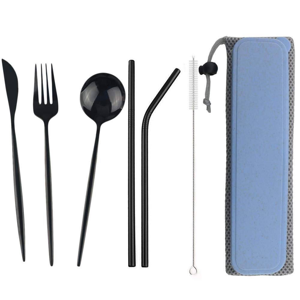 Premium 304 Stainless Steel Travel Cutlery Set - Compact Camping Flatware with Waterproof Case (Black) | Durable Outdoor Utensils for Picnics, Hiking & Backpacking Trips | Lightweight Portable Cutlery for Camping, Travel, Office Lunch & Emergency Kits