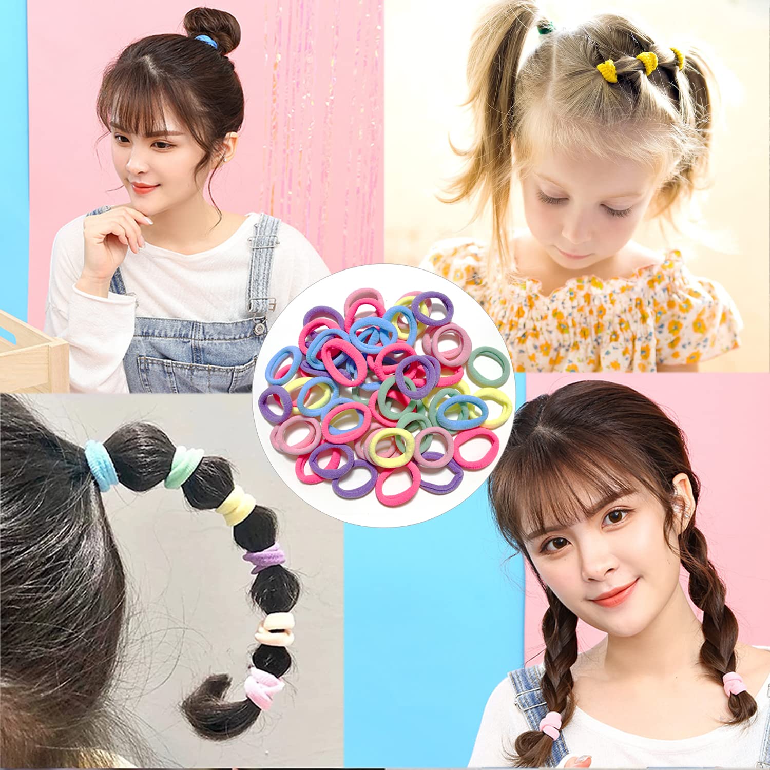 50 Pcs Seamless Hair Ties for Women & Girls - Soft Elastic Ponytail Holders (3cm, Candy Color Mix) - Perfect for School, Workouts, Yoga and Daily Styling