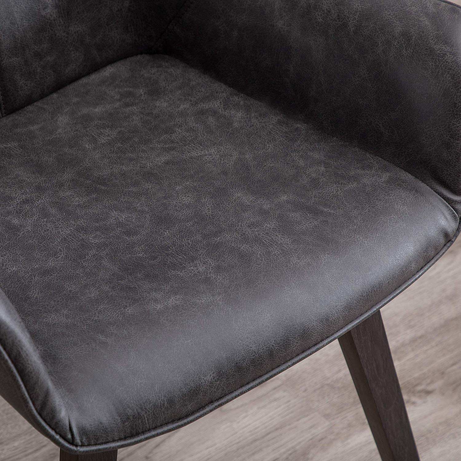 Modern Charcoal PU Leather Accent Chairs Set of 2 - Contemporary Living Room Armchairs & Dining Room Side Chairs - Perfect for Small Spaces, Apartments & Home Offices