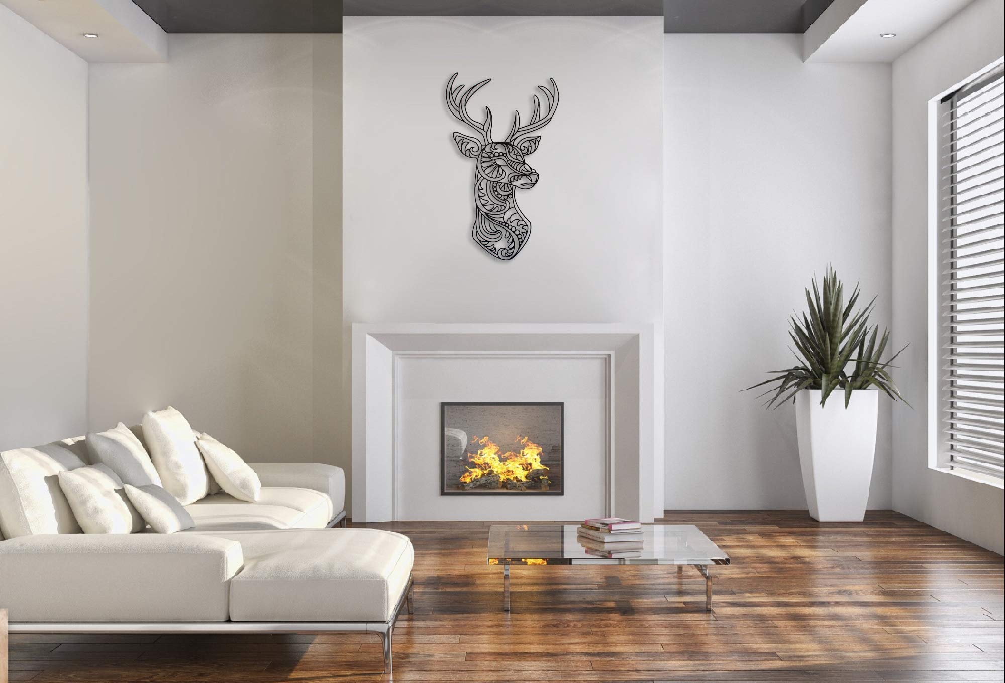 Modern Matte Black Deer Metal Wall Art - Christmas & New Year Home Decor, Holiday Gift for Family & Friends - Perfect for Living Room, Bedroom, or Office Decoration