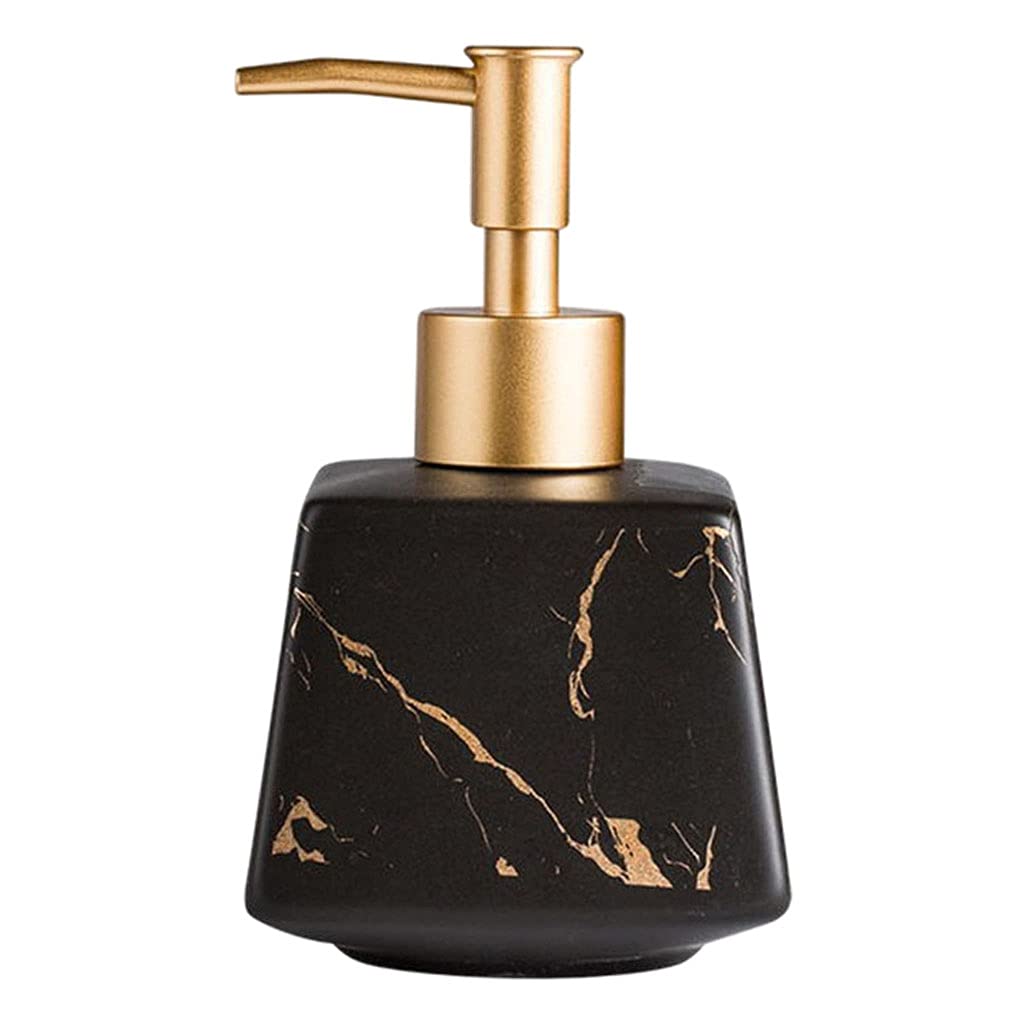 Bddalpke 260ml Marble Pattern Ceramic Hand Soap Dispenser - Portable Bathroom Lotion Pump Bottle for Kitchen, Sink, Countertop & Vanity - Multi-Use Black Soap Container (Ideal for Home, Office & Travel)