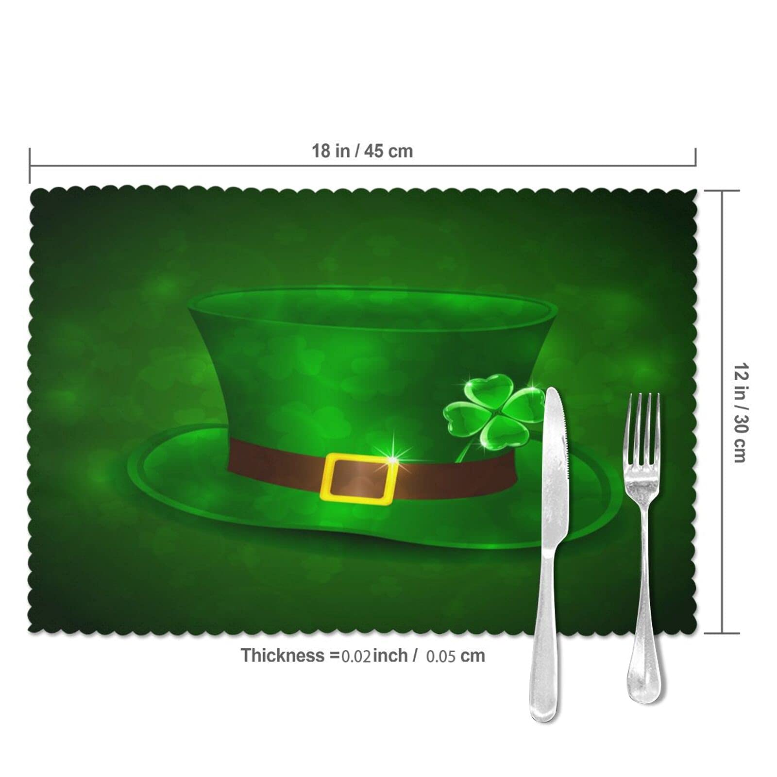 St. Patrick's Day Green Leprechaun Hat Placemats Set of 4 - 12x18 Inch Washable & Heat-Resistant Table Mats for Kitchen Dining Decor | Irish-Themed Party, Holiday Home Decoration