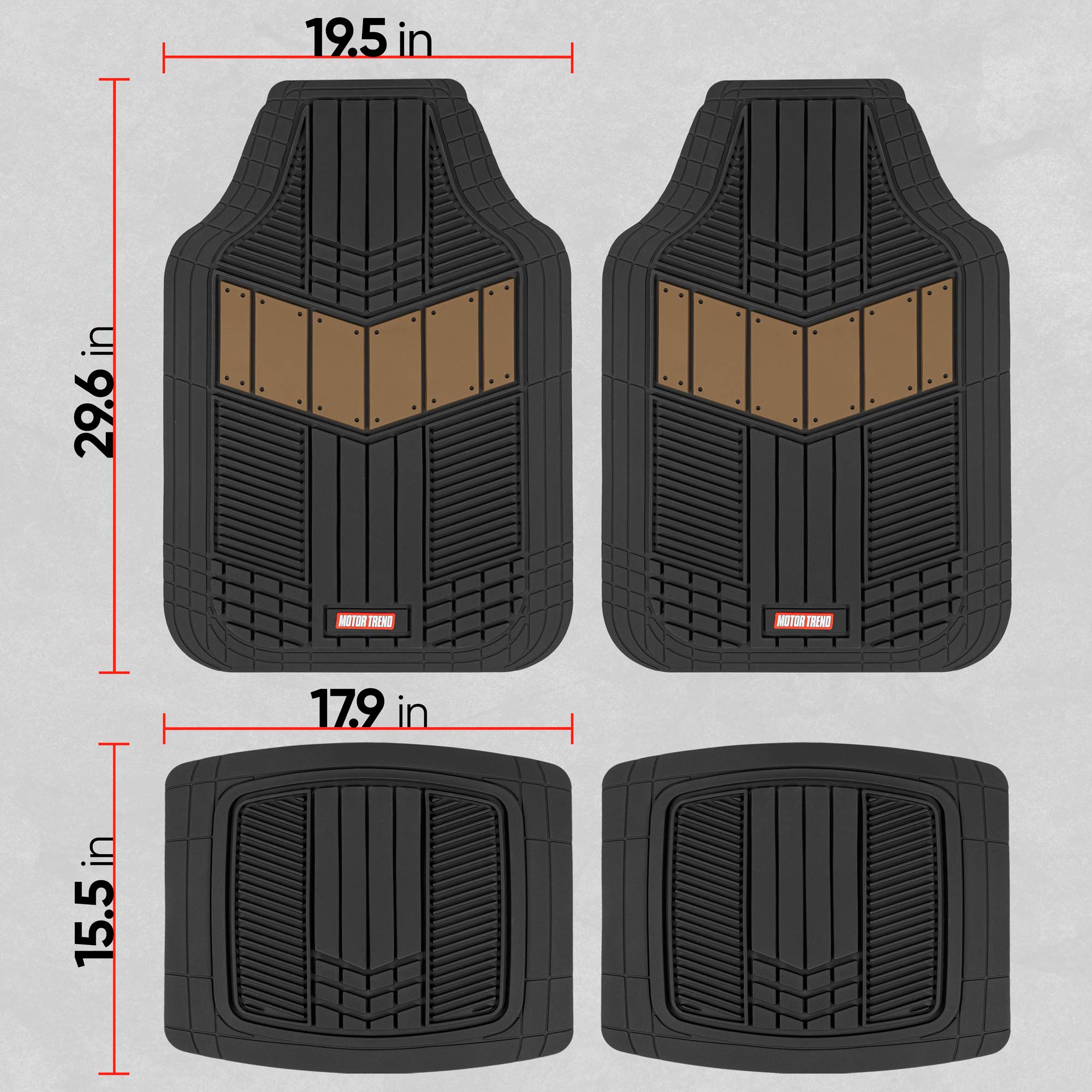 Motor Trend FlexTough Beige All-Weather Floor Mats Full Set - Heavy Duty Rubber Car Mats for SUV, Sedan & Van | Front & Rear Seat Protection + Cargo Liner | Perfect for Daily Commute, Road Trips & Family Adventures