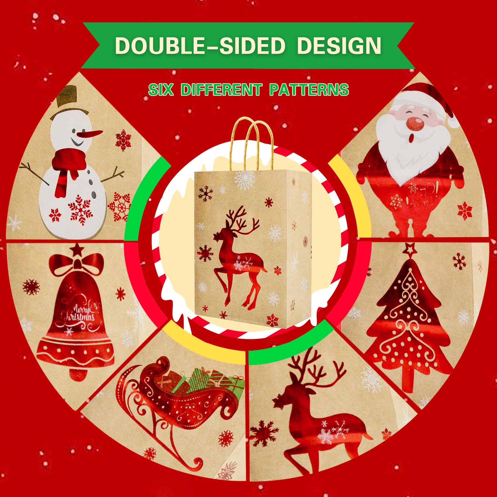 24PCS Christmas Gift Bags with Handles - Holiday Party Favor Bags for Candy, Cookies & Small Gifts - Perfect for Christmas Parties, School Events & Holiday Treat Exchanges