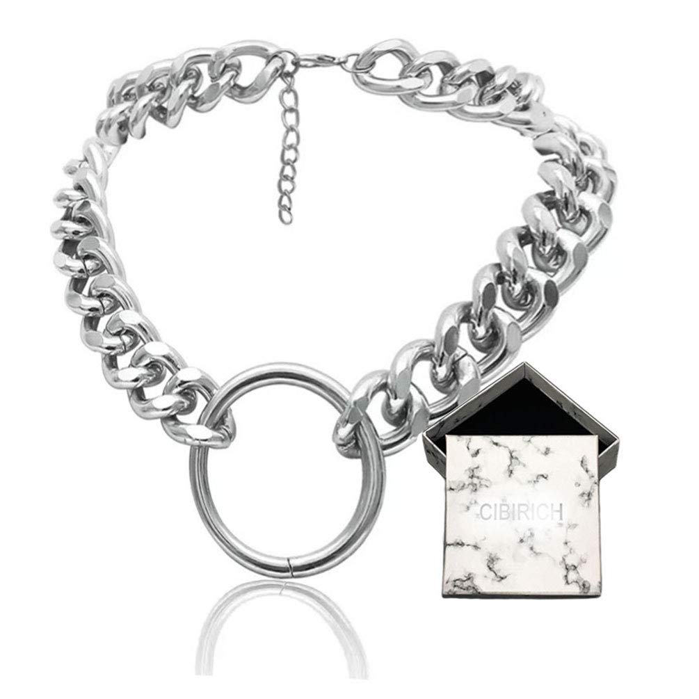 CIBIRICH Chunky Punk Chain Silver Statement Collar Necklace for Women - Bold Gothic Jewelry for Night Out, Party & Fashion Accessories