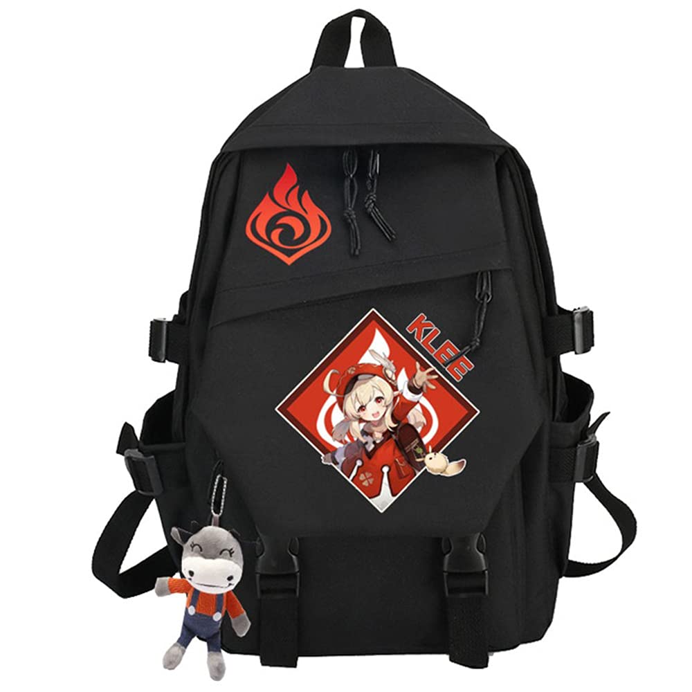 Genshin Impact Klee Backpack - Large Capacity Waterproof Nylon School Bag for Travel & Cosplay | Anime Game Merchandise for Students & Fans | Perfect for Conventions, Daily Use & Outdoor Adventures