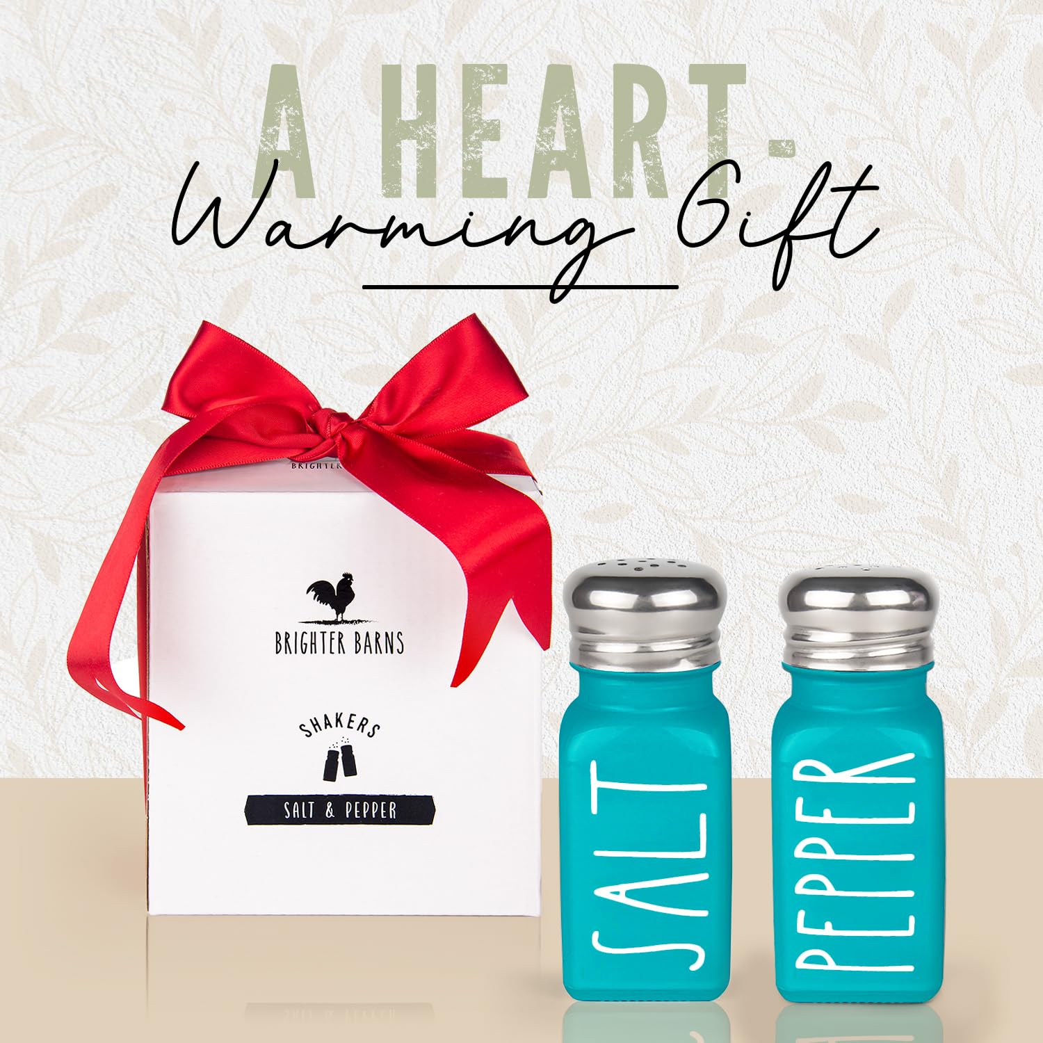 Brighter Barns Salt and Pepper Shakers Set - Modern Farmhouse Glass Shakers with Stainless Steel Lids - Turquoise & Teal Kitchen Decor for Home, Restaurants, Weddings - Perfect for Dining Tables, Kitchen Countertops & Gift Giving
