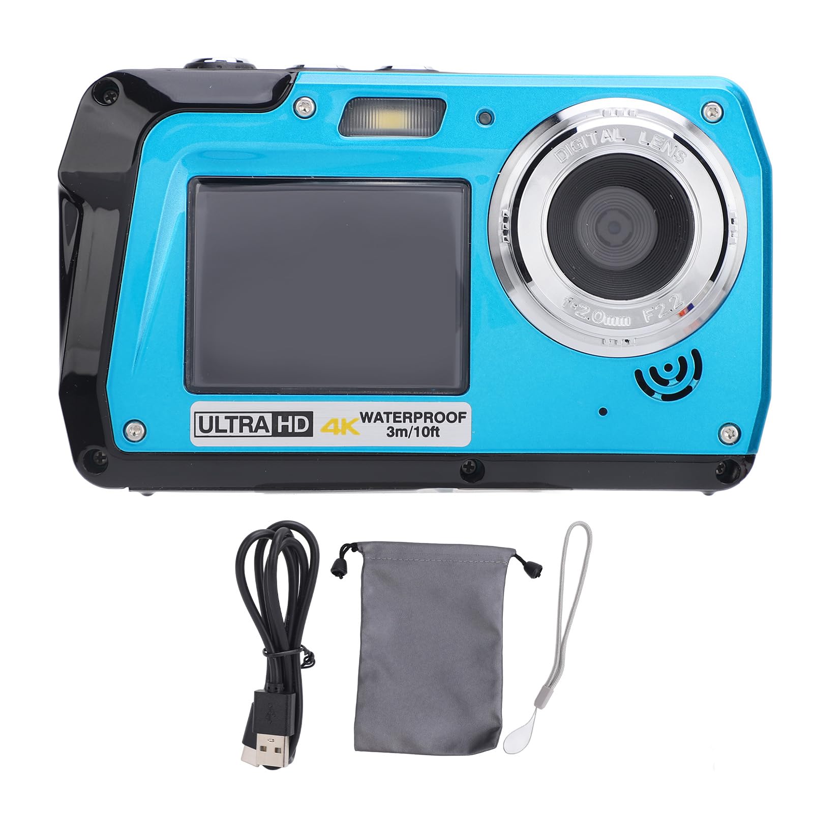 4K Underwater Camera 10FT Waterproof - 56MP 16X Zoom Digital Camera with Fill Light & Dual HD Screens for Snorkeling, Scuba Diving, Rafting and Beach Vacation Photography