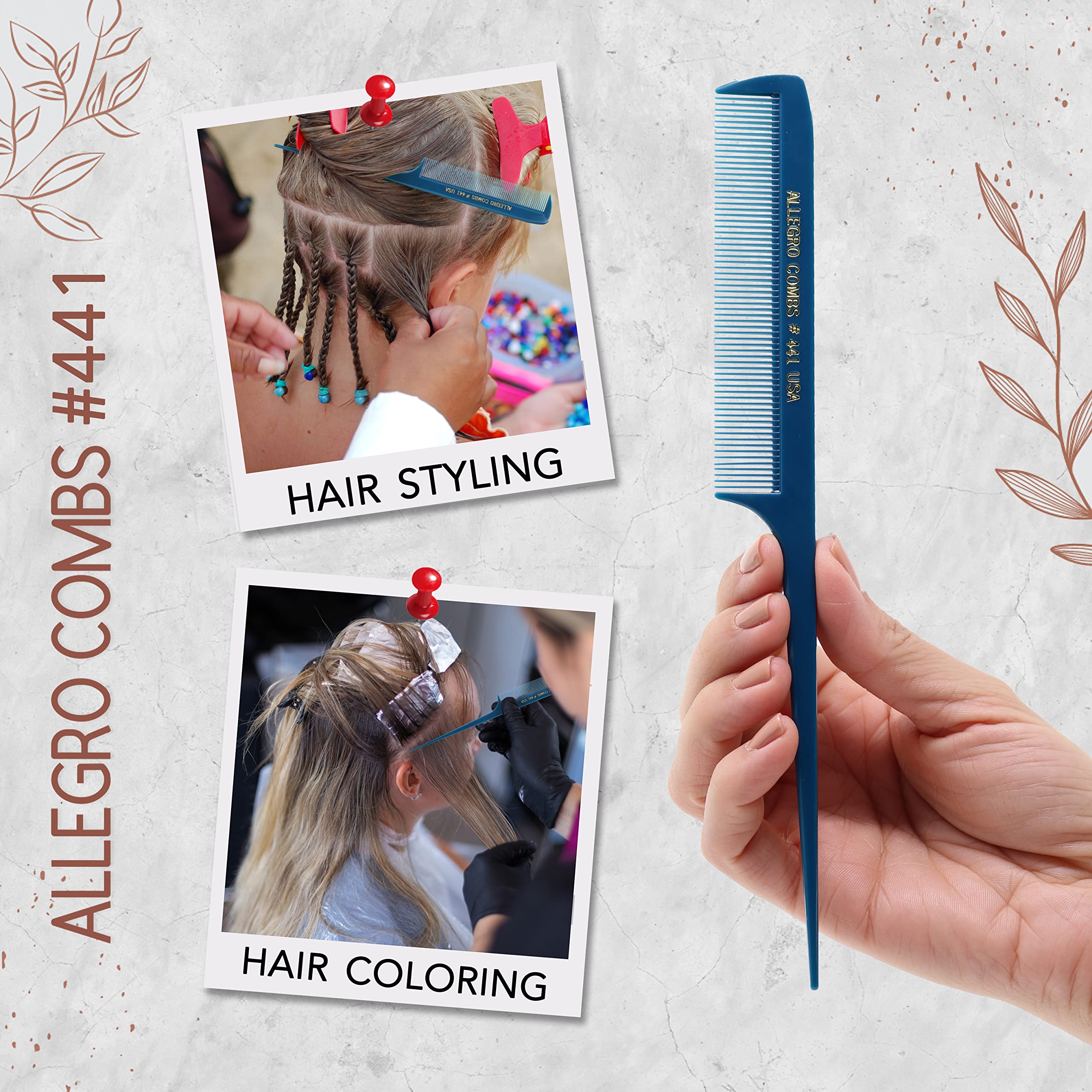 Allegro 441 Rat Tail Combs - 8.5 Inch Fine Teeth Pintail Braiding & Parting Combs, Hair Styling Picks Set (1 Dozen, Teal) | Professional Salon Tools for Braiding, Styling & Hair Extensions